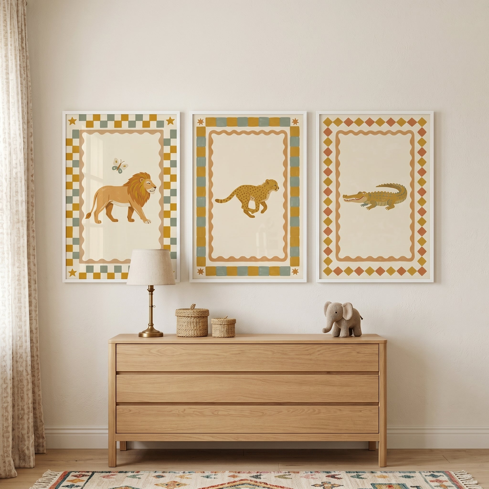 Earthy Folk Safari Animal Wall Art Set of 3 - Safari Animal Trio