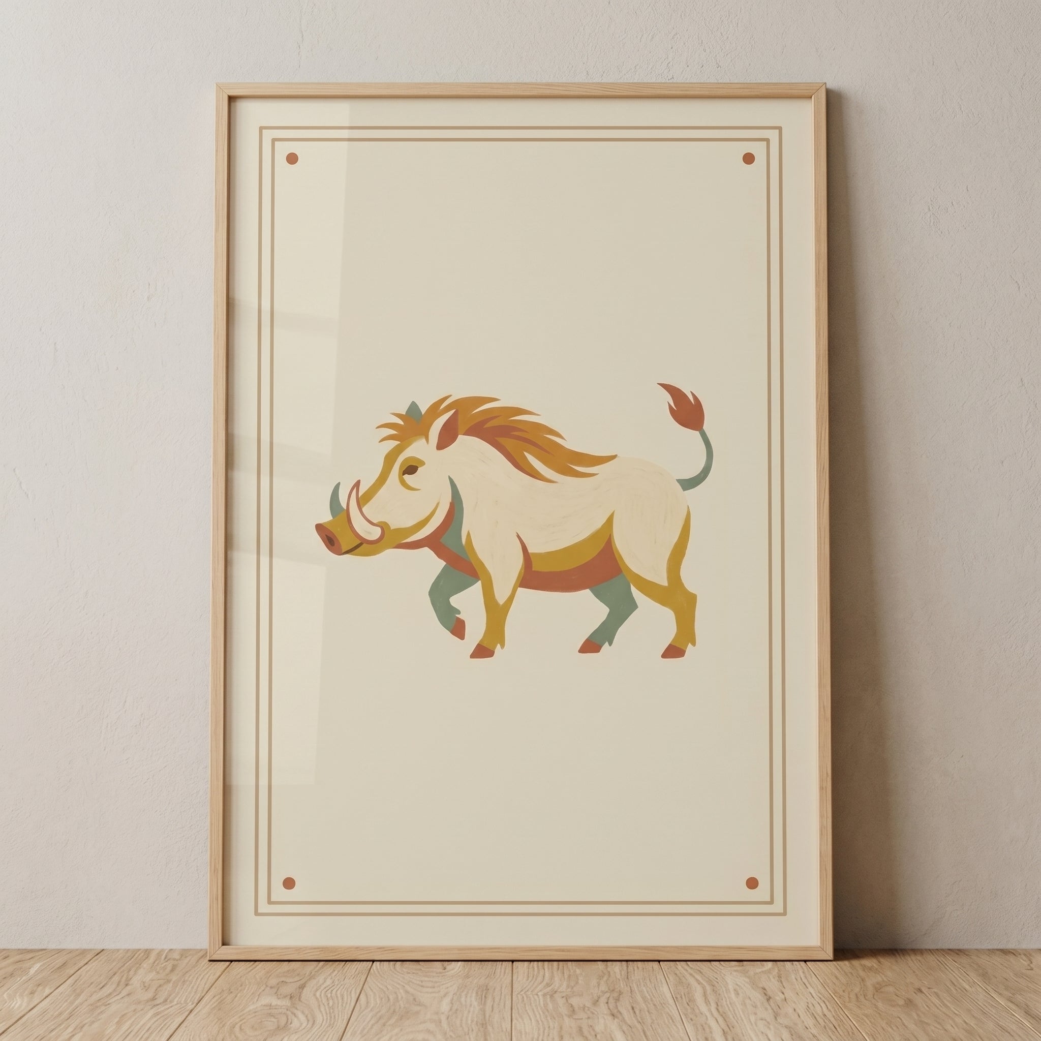 Earthy Folk Wild Boar Wall Art - Golden Tusk Spirit
