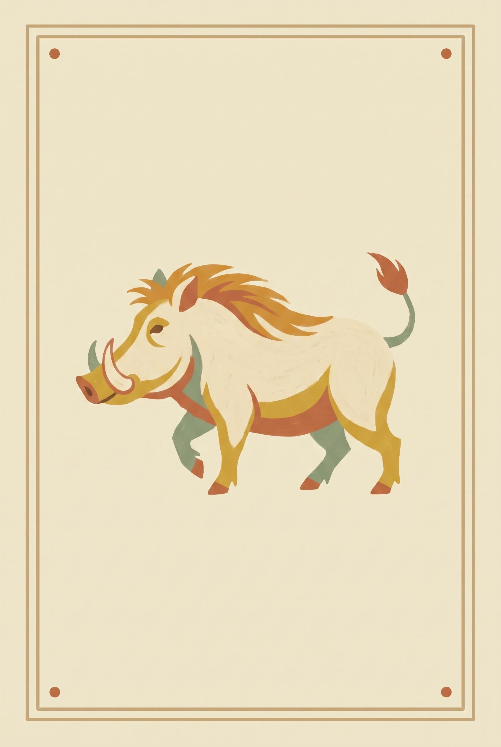 Earthy Folk Wild Boar Wall Art - Golden Tusk Spirit