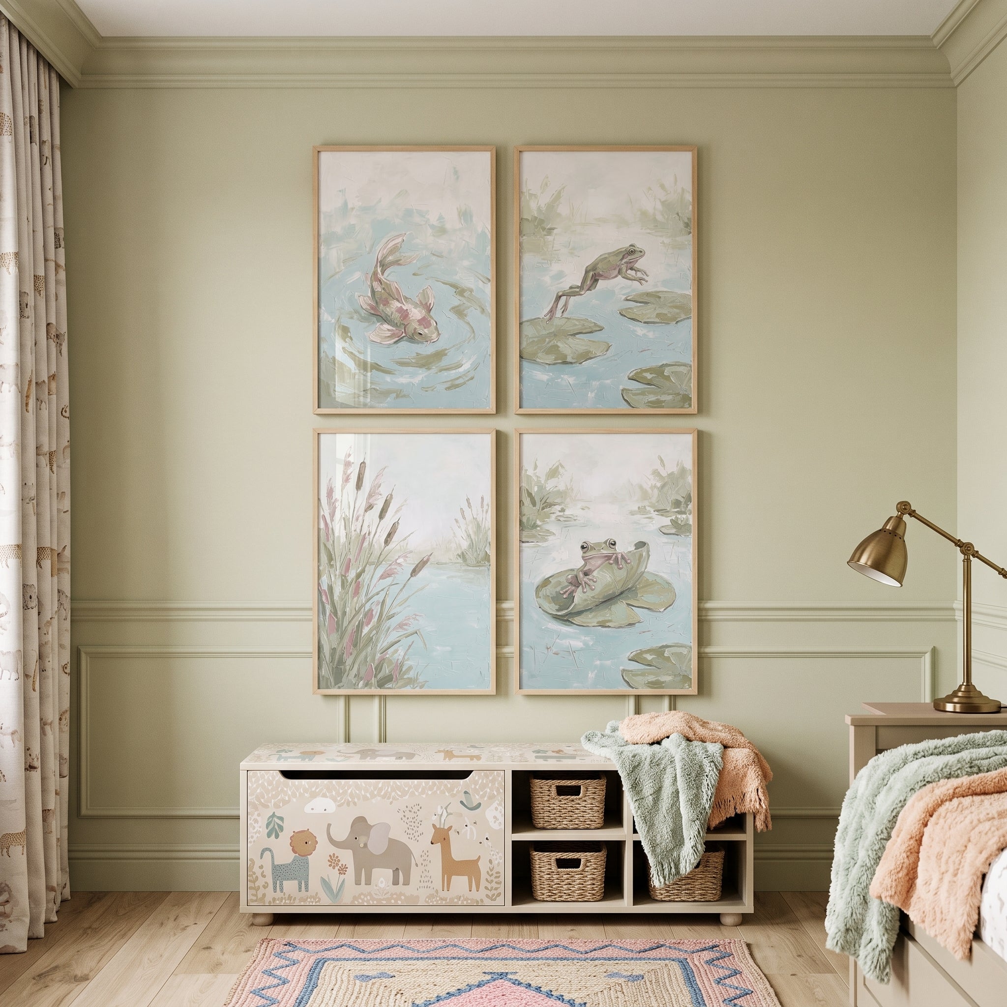 Earthy Green Pond Wall Art Set Of 4 - Gentle Pond Life