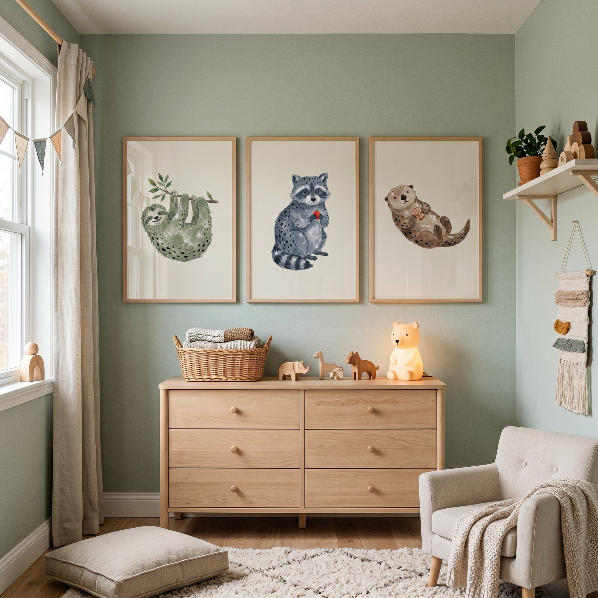 Earthy Minimalist Watercolor Animals Artwork Set of 3 - Sweet Animal Friends