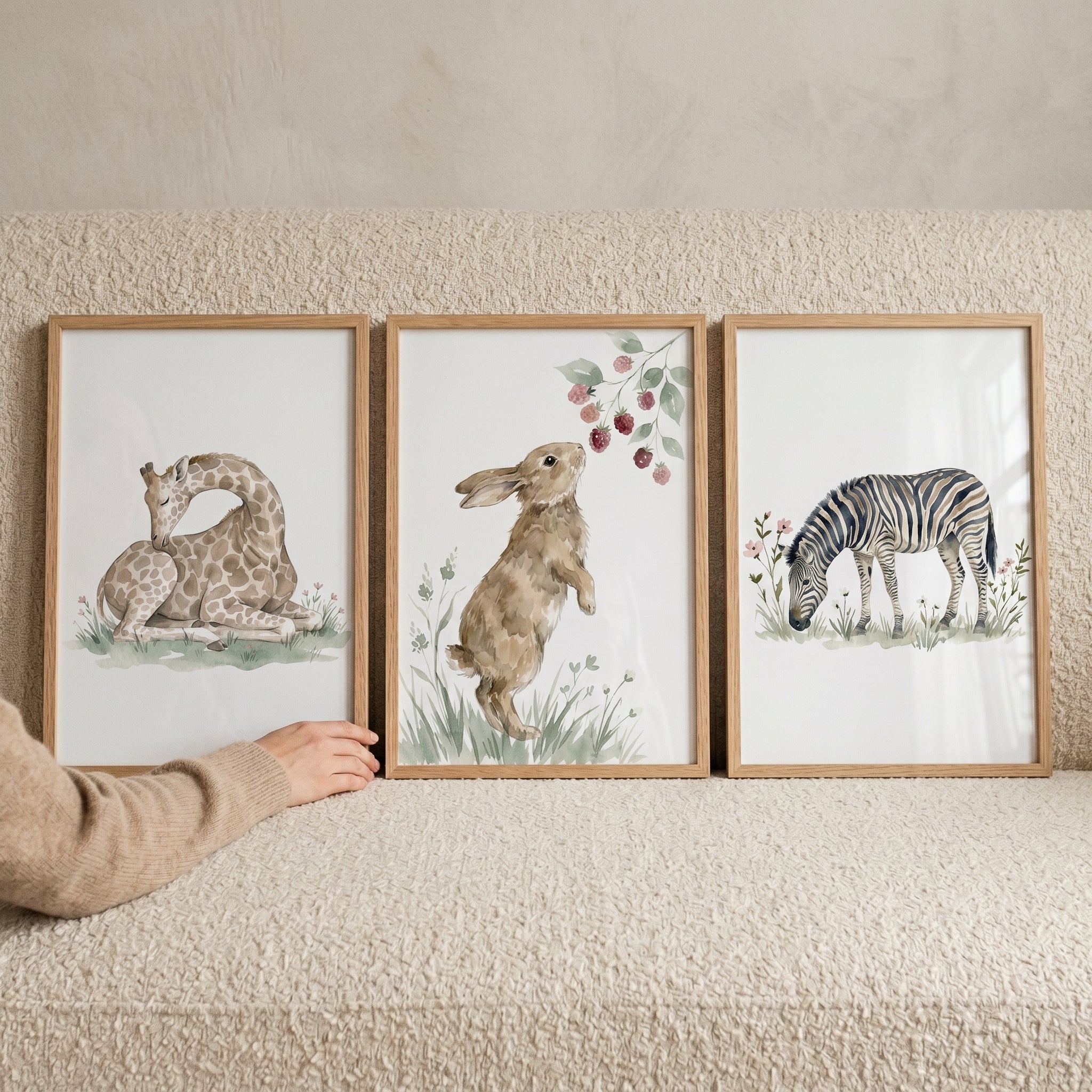 Earthy Nature Animal Wall Art Set of 3 - Gentle Meadow Friends