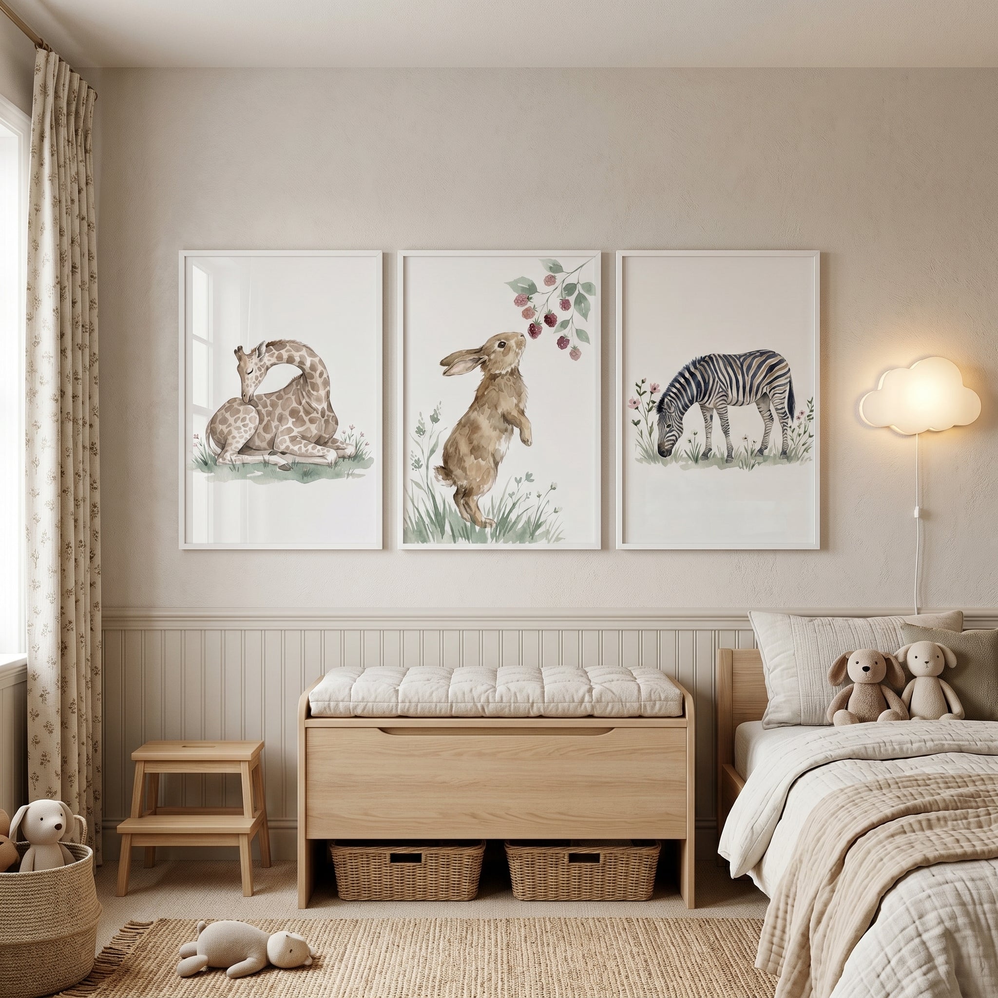 Earthy Nature Animal Wall Art Set of 3 - Gentle Meadow Friends
