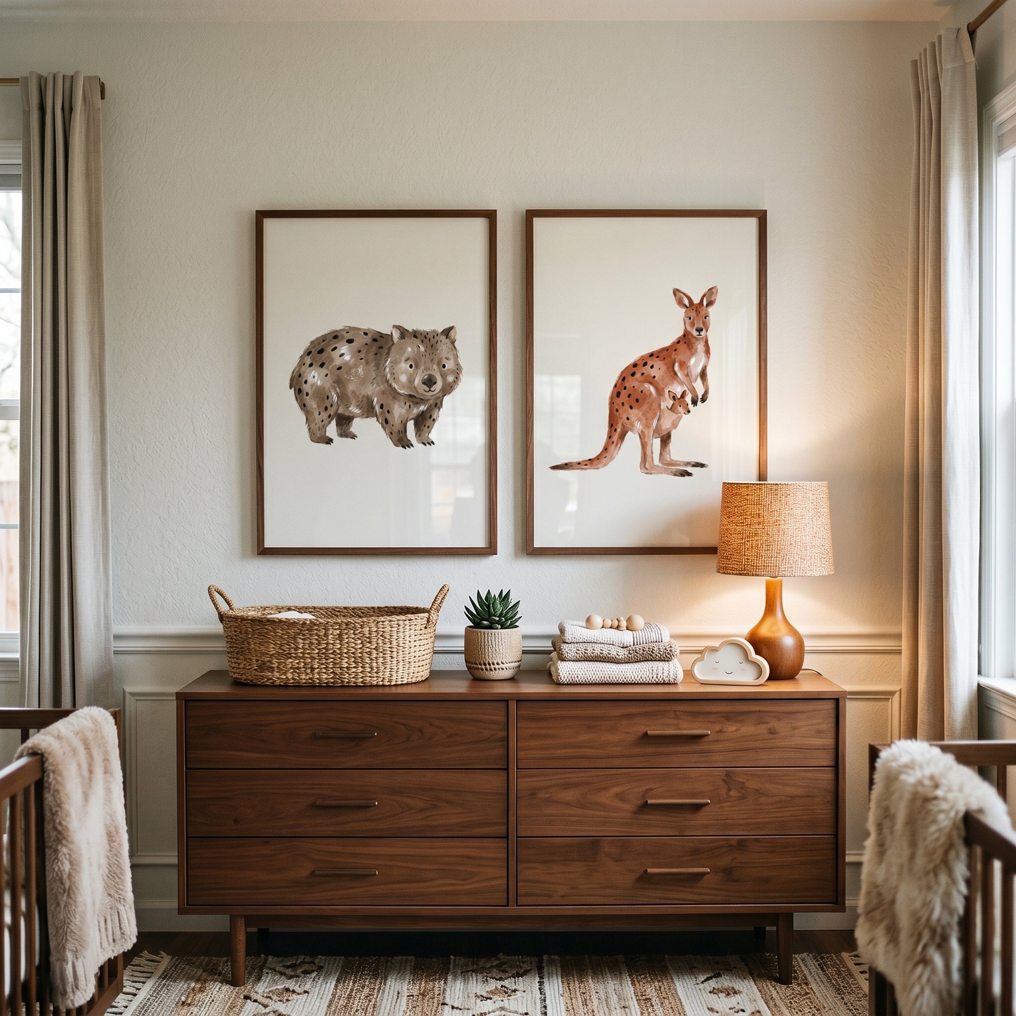 Earthy Neutral Australian Animals Wall Art Set of 2 - Outback Animal Duo