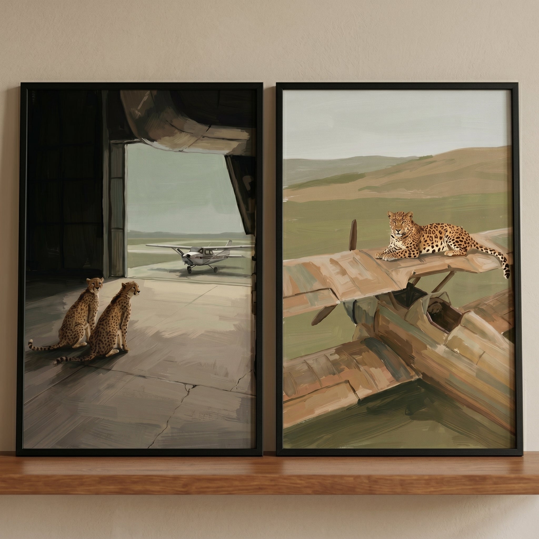 Earthy Neutral Aviation Animal Wall Art Set of 2 - Wild Sky Safari