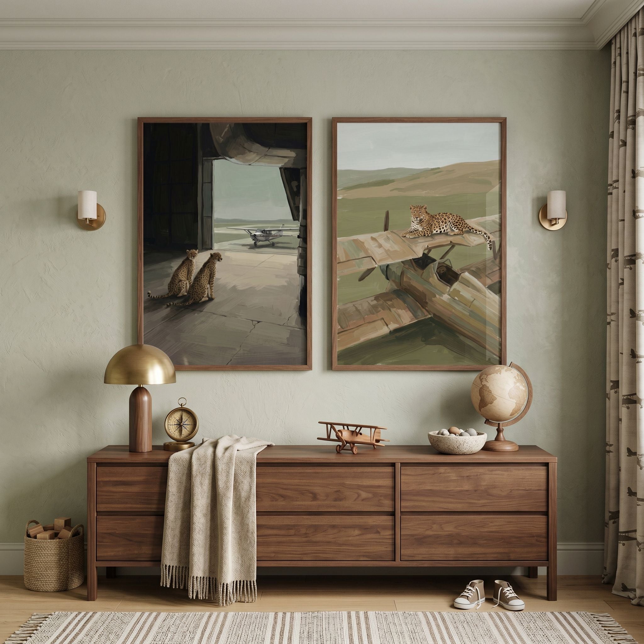 Earthy Neutral Aviation Animal Wall Art Set of 2 - Wild Sky Safari