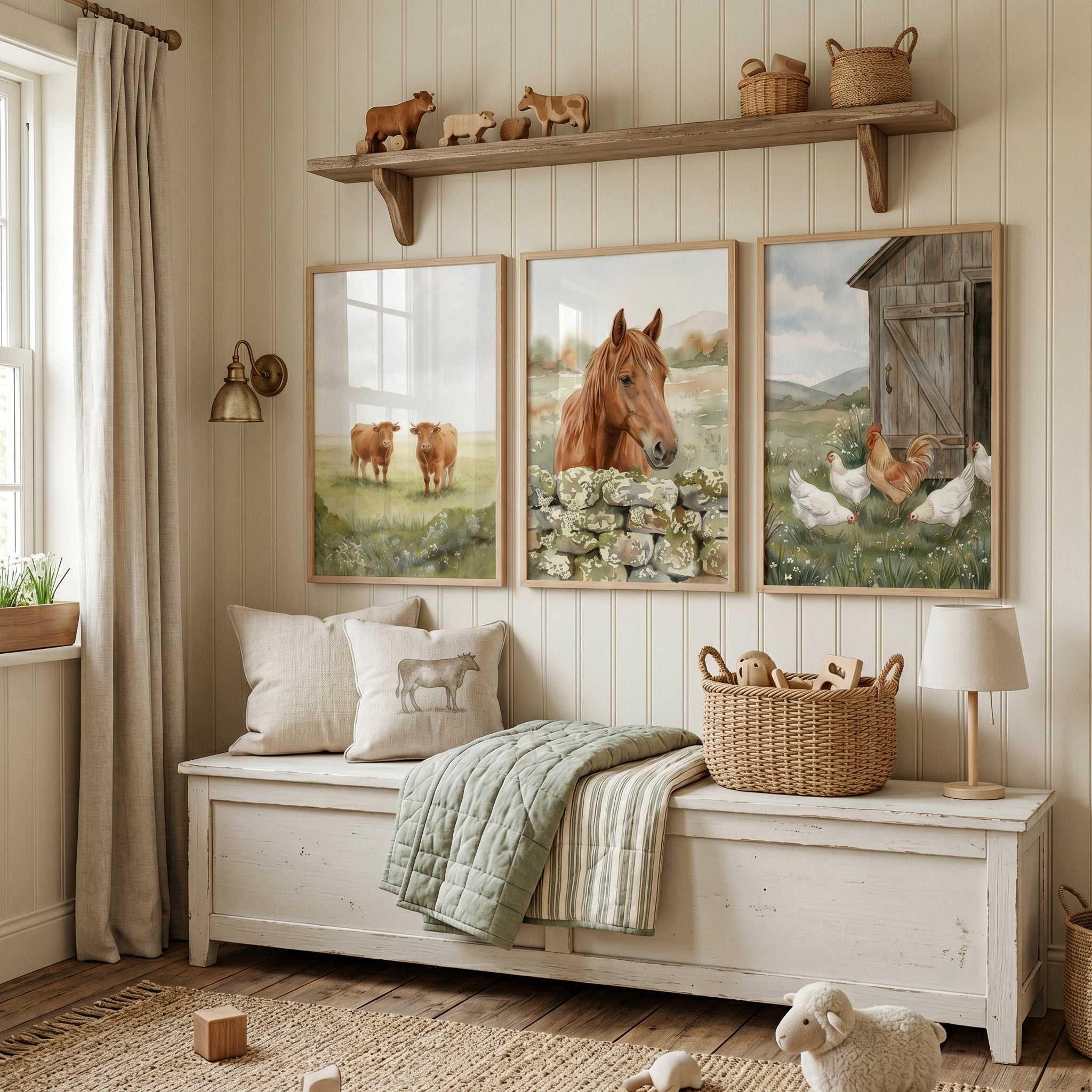 Earthy Neutral Farm Animal Wall Art Set of 3 - Countryside Animal Trio