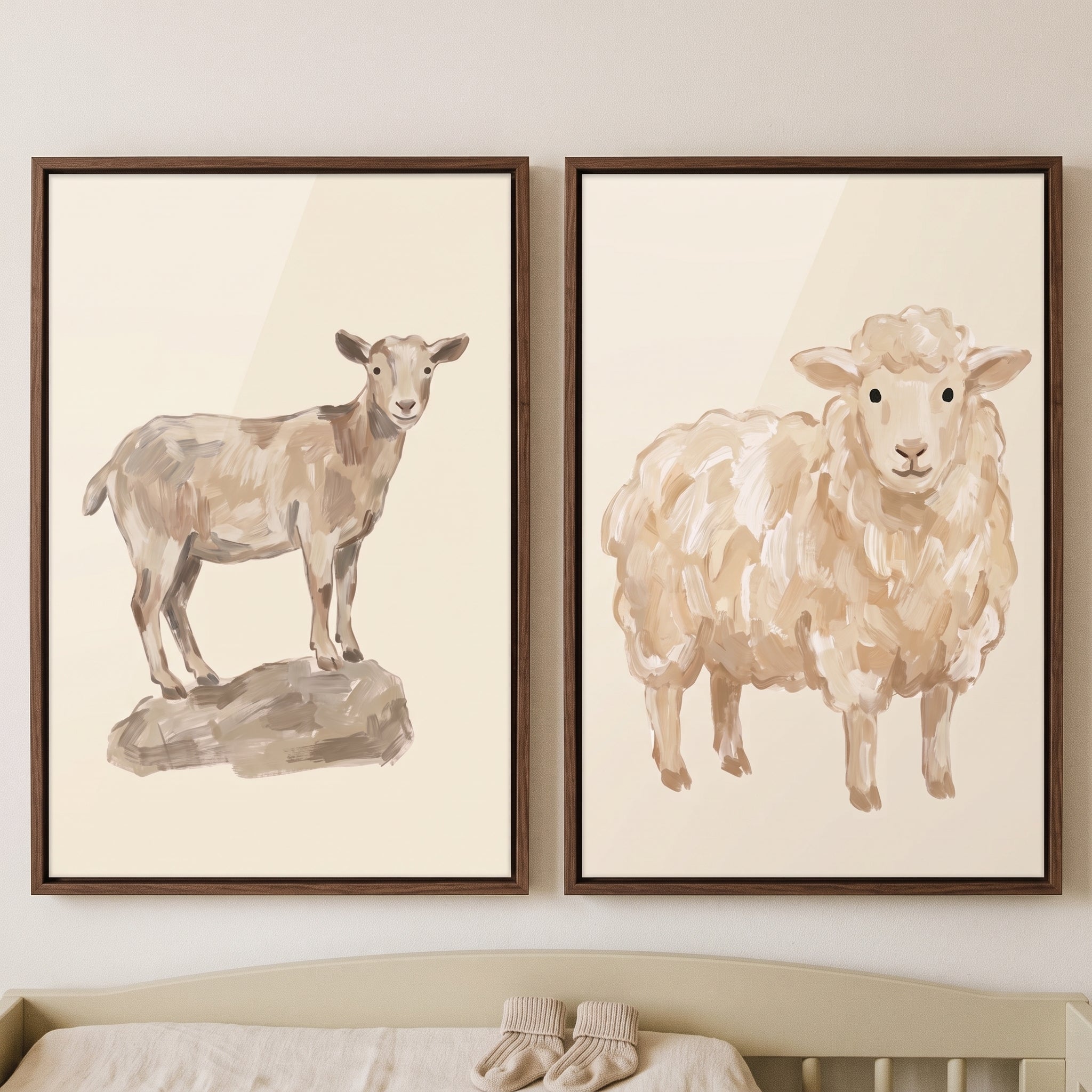 Earthy Neutral Farm Animals Wall Art Set of 2 - Neutral Animal Duo