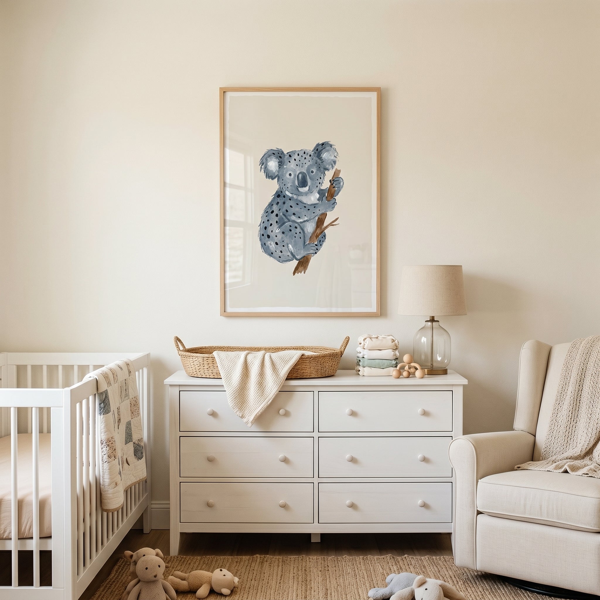 Earthy Neutral Watercolor Koala Wall Art - Spotted Koala Friend
