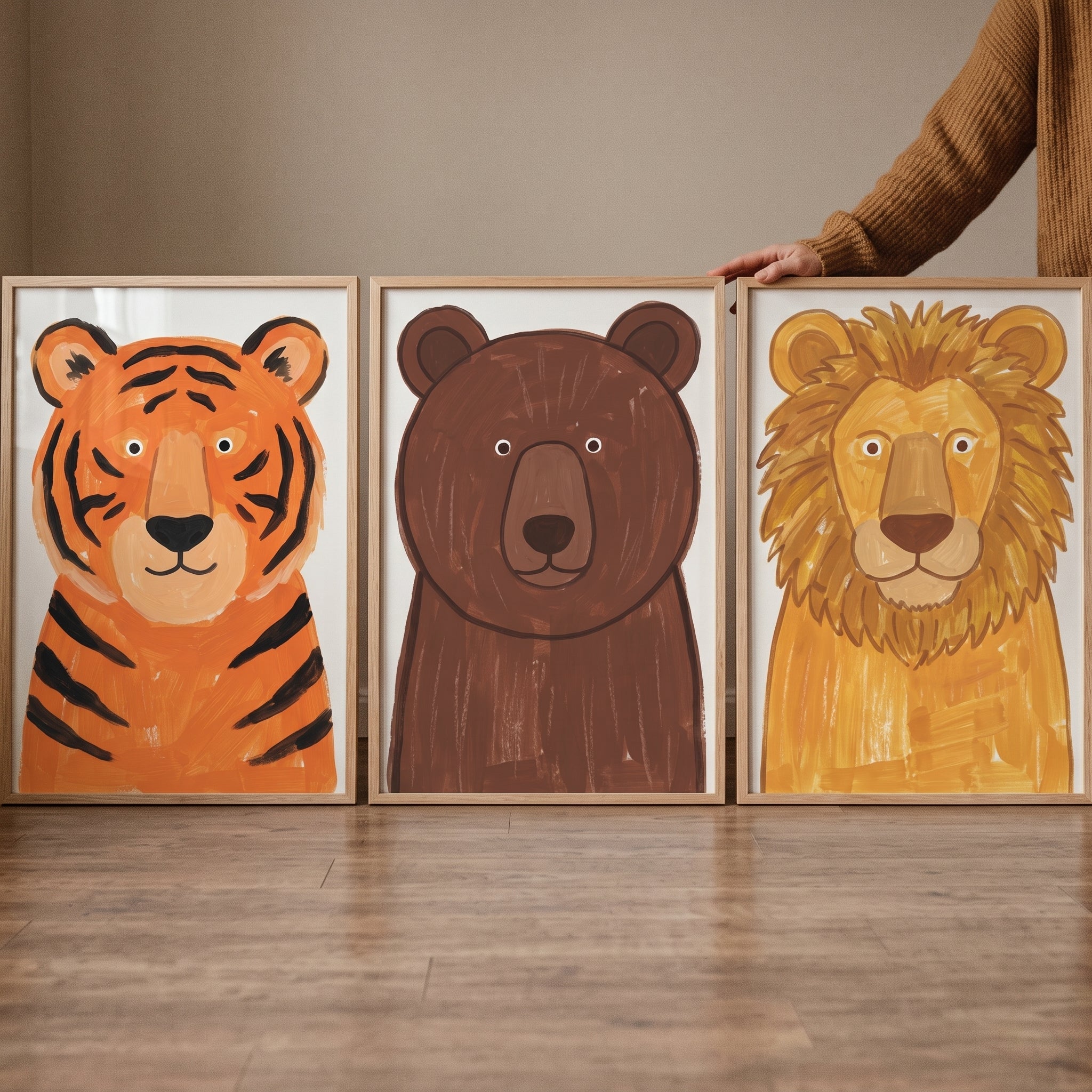 Earthy Nursery Wild Animals Wall Art Set Of 3 - Friendly Forest Faces