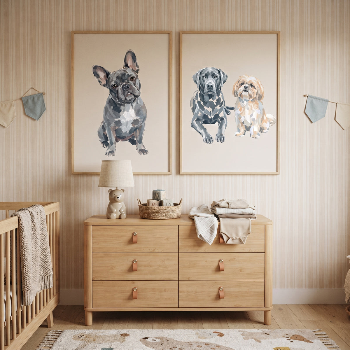 Earthy Painterly Pet Dog Wall Art Set of 2 - Modern Pup Portraits