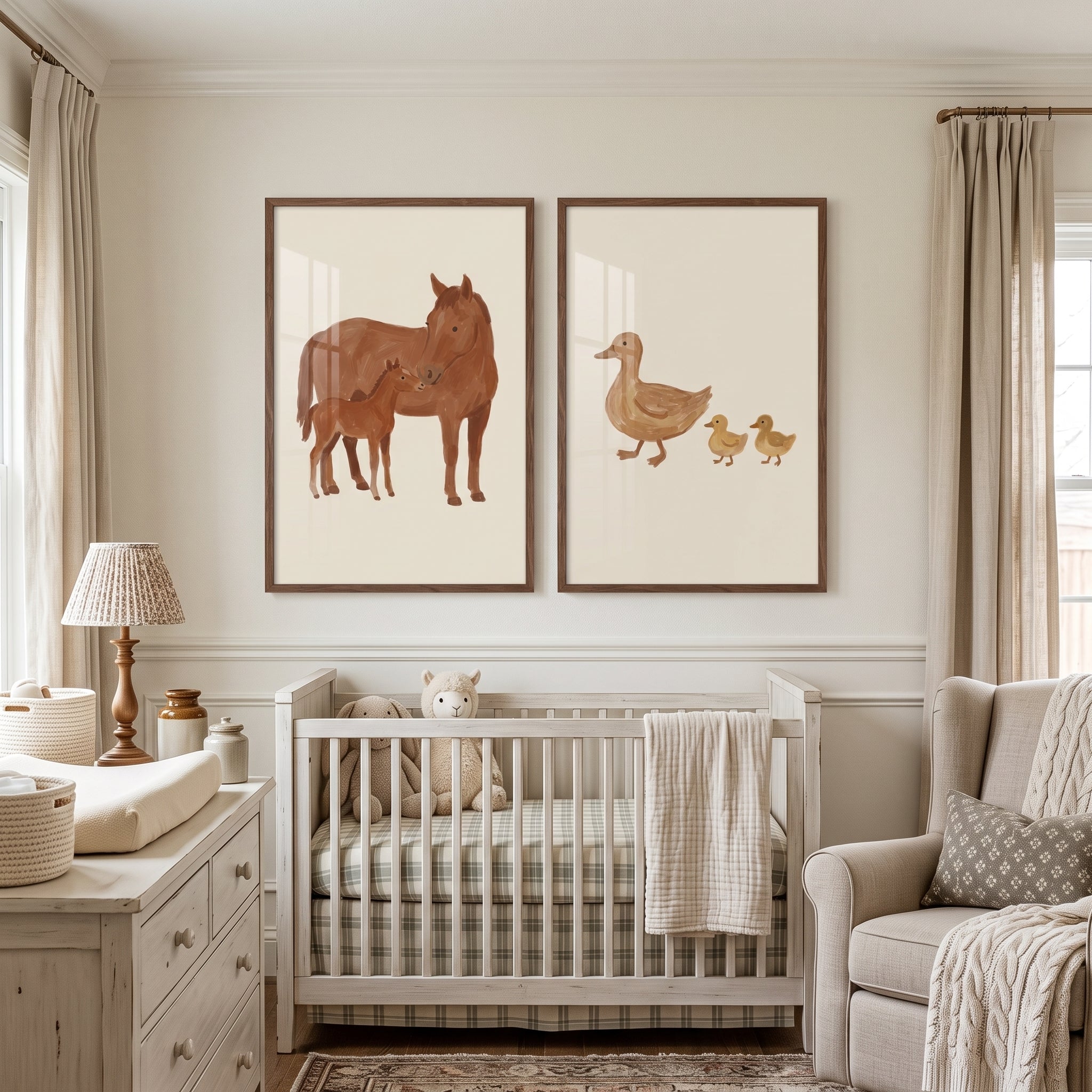 Earthy Palette Farm Animals Wall Art Set of 2 - Farm Family Moments
