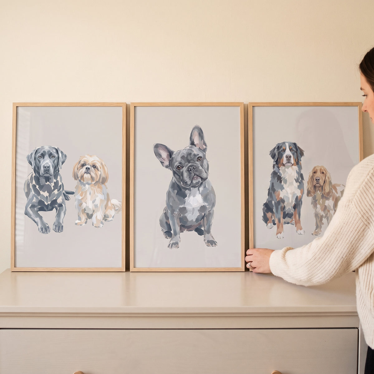 Christian scripture pet dogs wall art set of 3 featuring illustrated dogs and religious verses in wood frames.