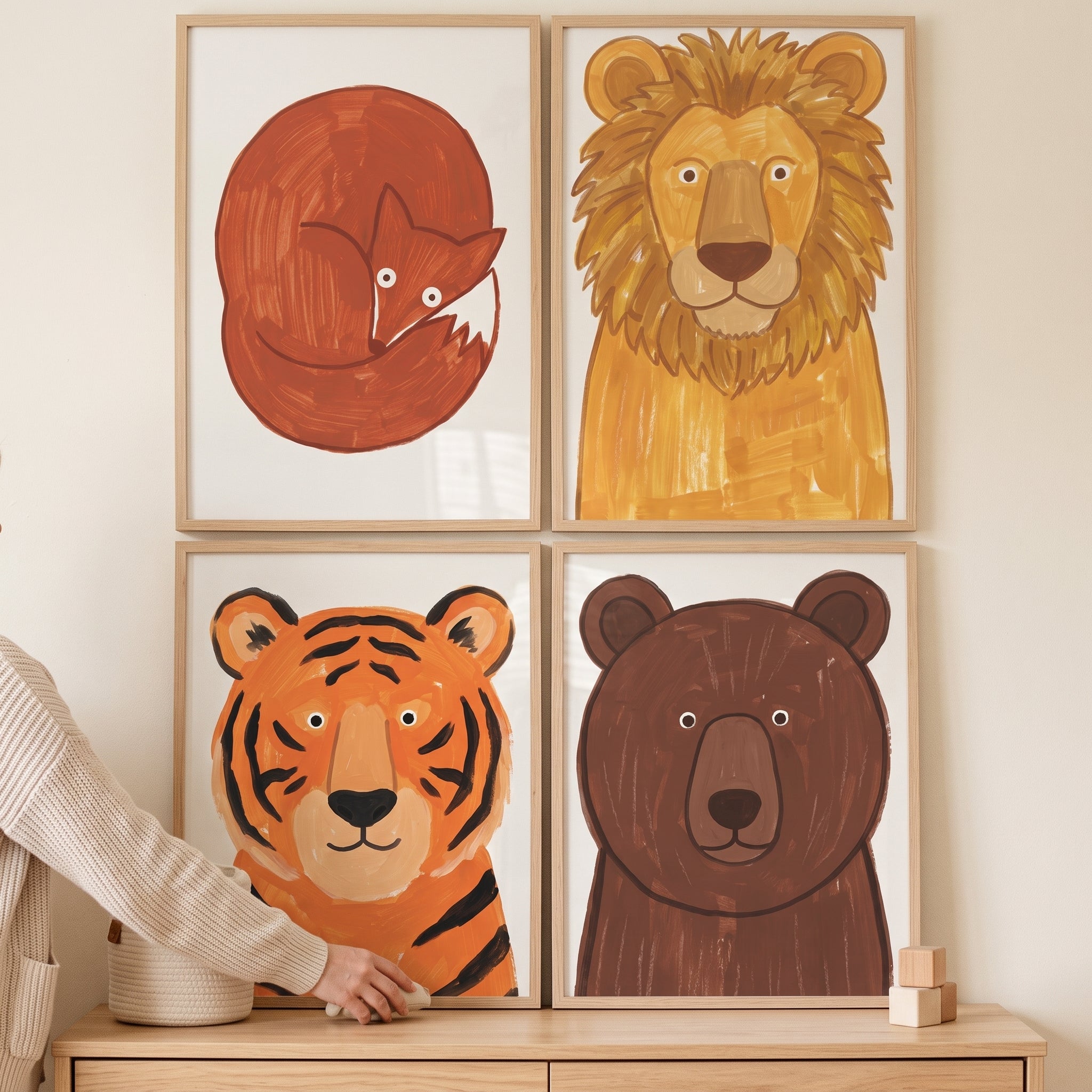 Earthy Palette Safari Animals Wall Art Set Of 4 - Forest Friends Art