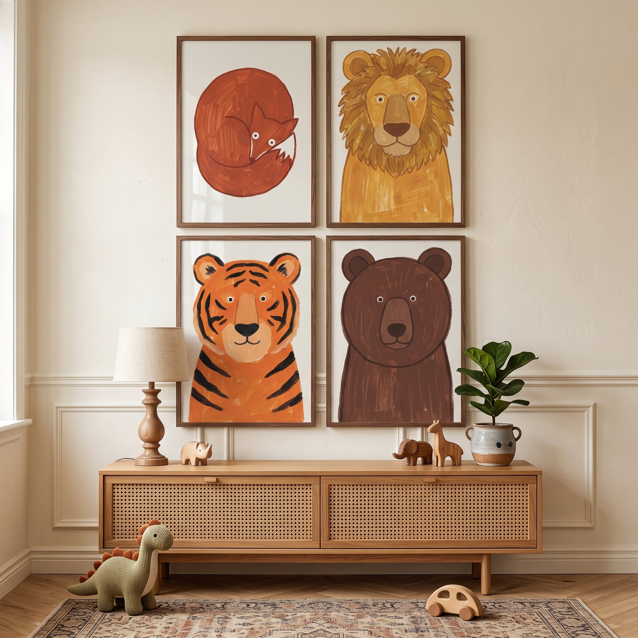 Earthy Palette Safari Animals Wall Art Set Of 4 - Forest Friends Art