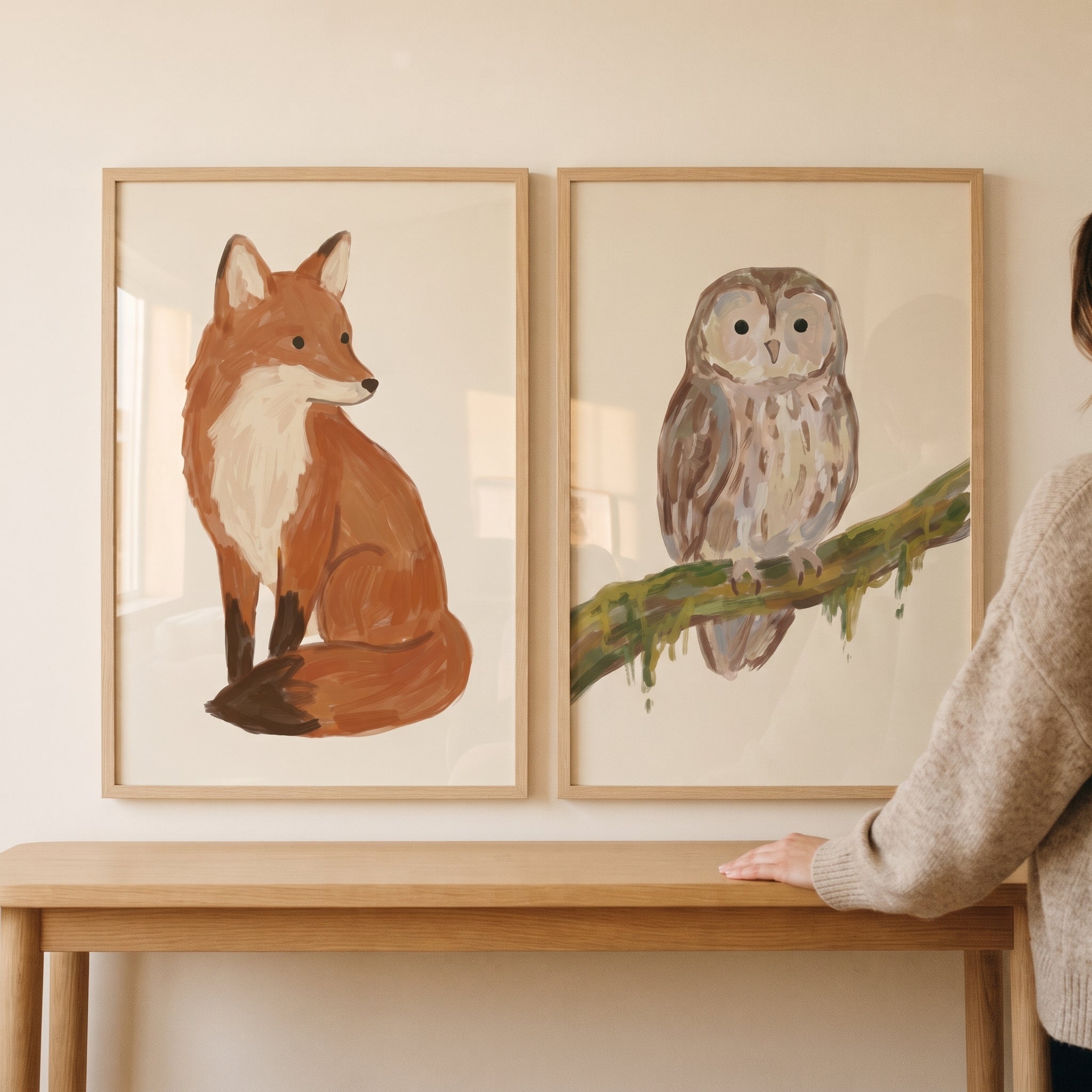 Earthy Palette Woodland Animals Wall Art Set of 2 - Nature's Quiet Pair