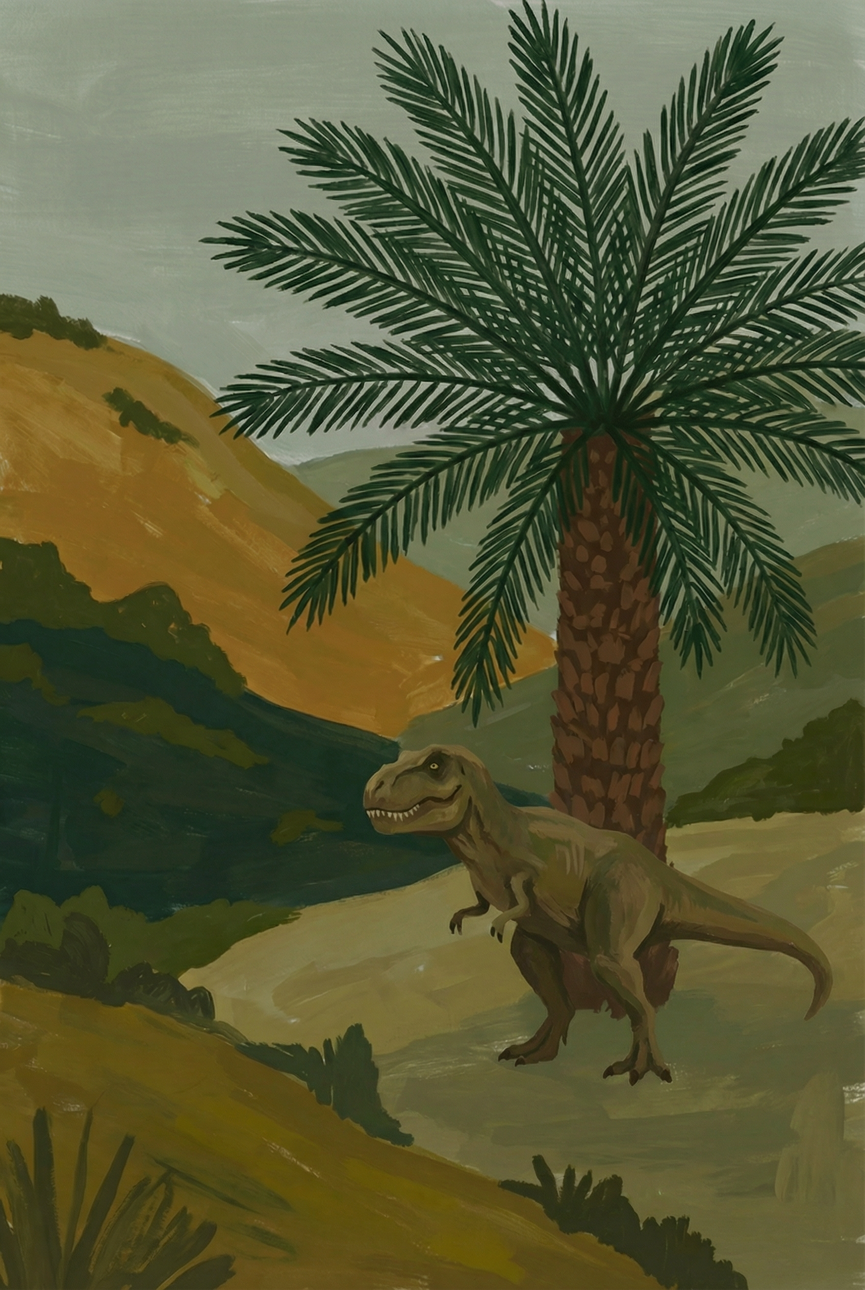 Earthy Palm Tree T-rex Wall Art - Primal Hill Giant
