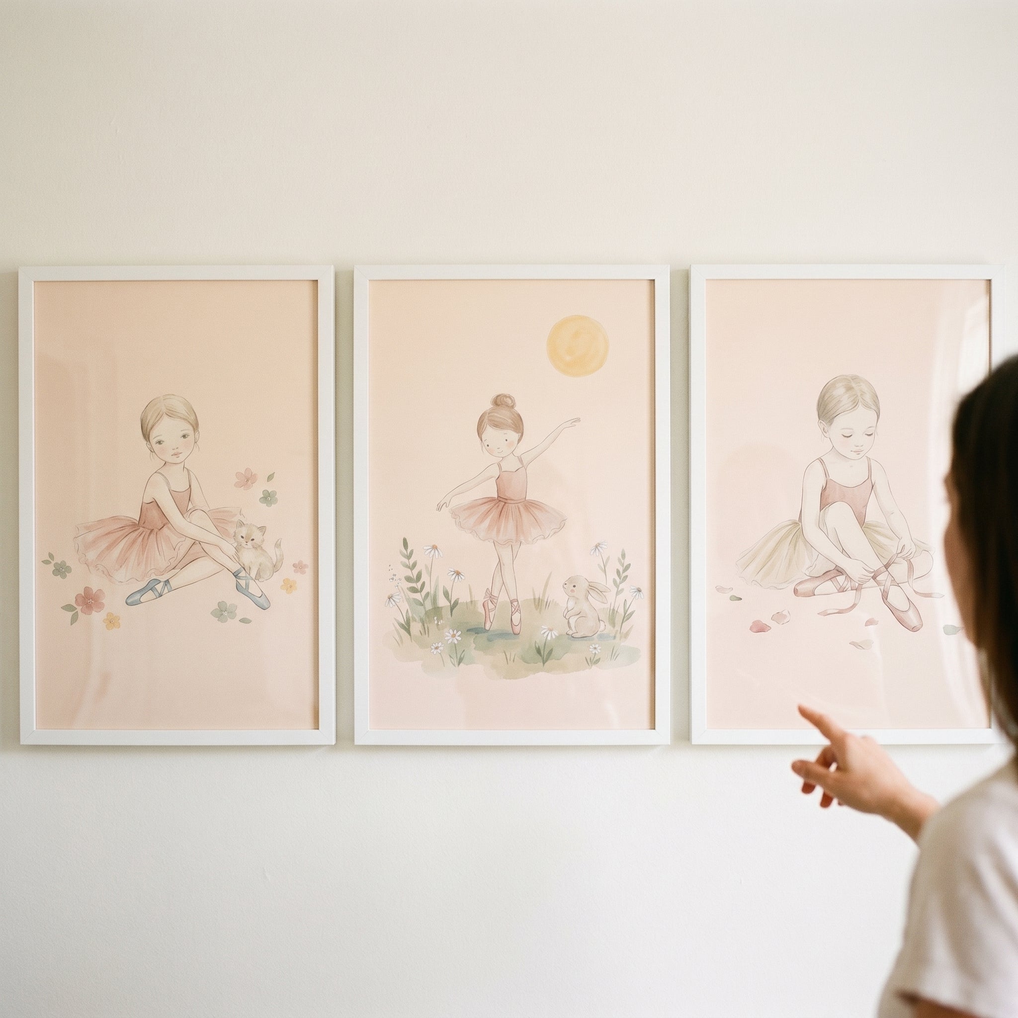 Earthy Pastel Leotard Ballerina Wall Art Set of 3 - Whimsical Dance Trio