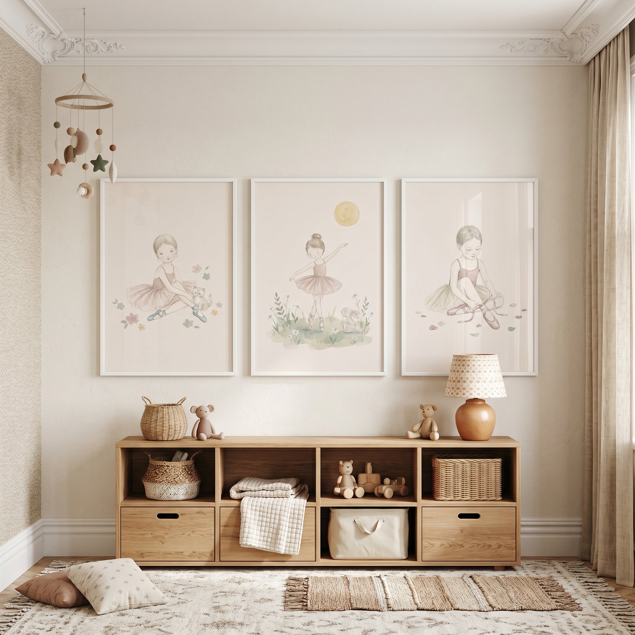 Earthy Pastel Leotard Ballerina Wall Art Set of 3 - Whimsical Dance Trio