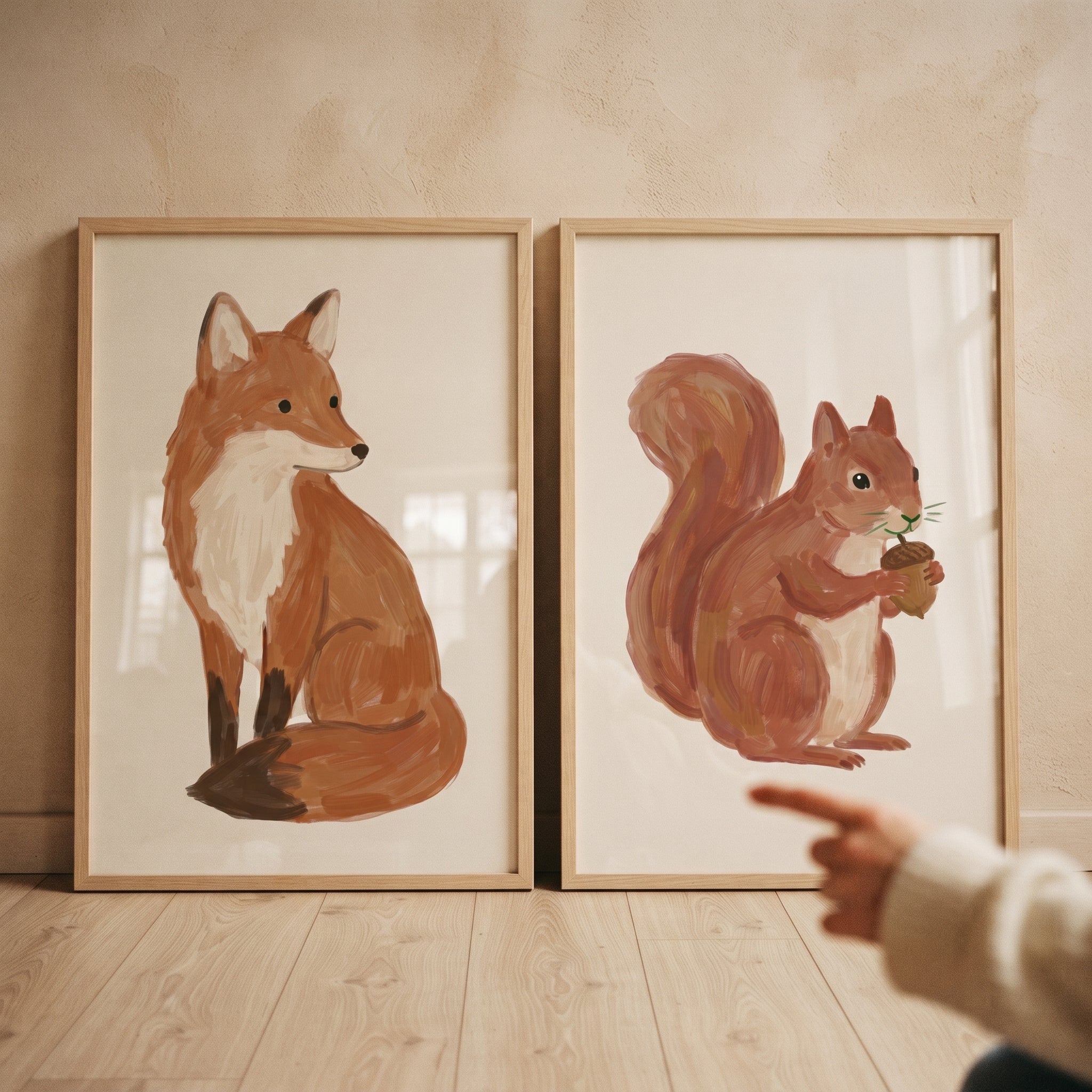 Earthy Rust Woodland Animals Wall Art Set of 2 - Woodland Friends Duo