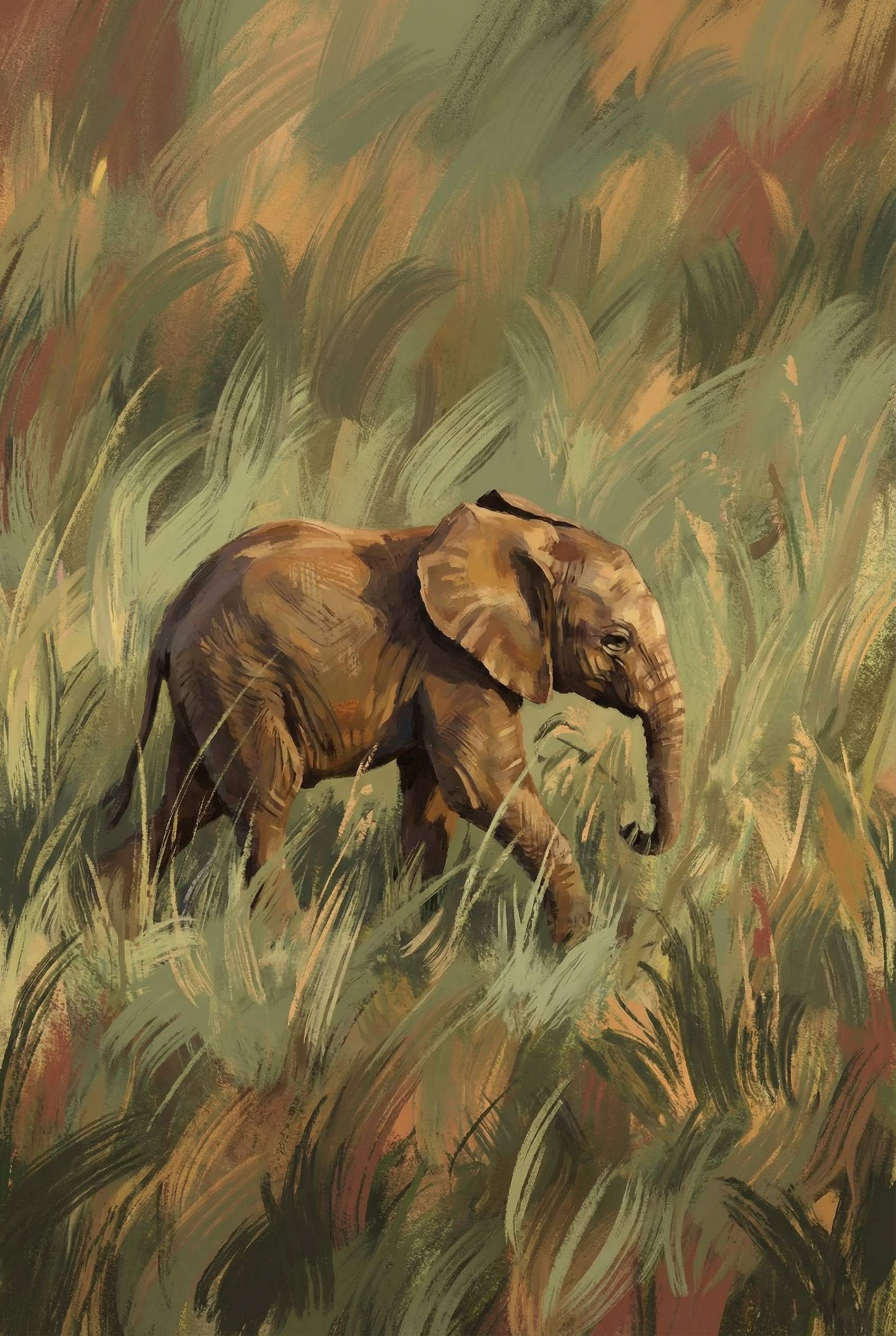 Earthy Savanna Baby Elephant Wall Art - Savannah Stroll