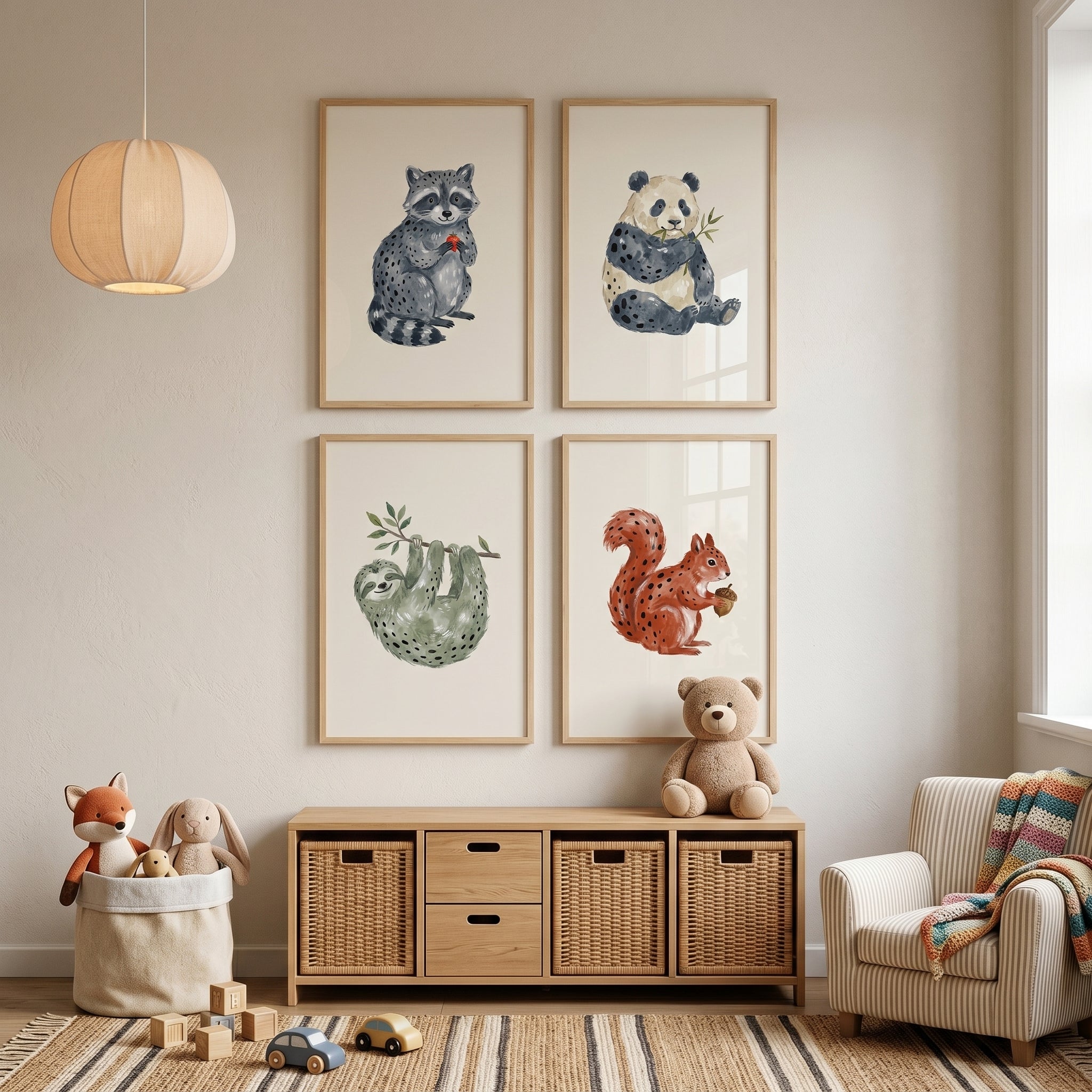 Earthy Spotted Forest Animals Wall Art Set of 4 - Speckled Nature Friends