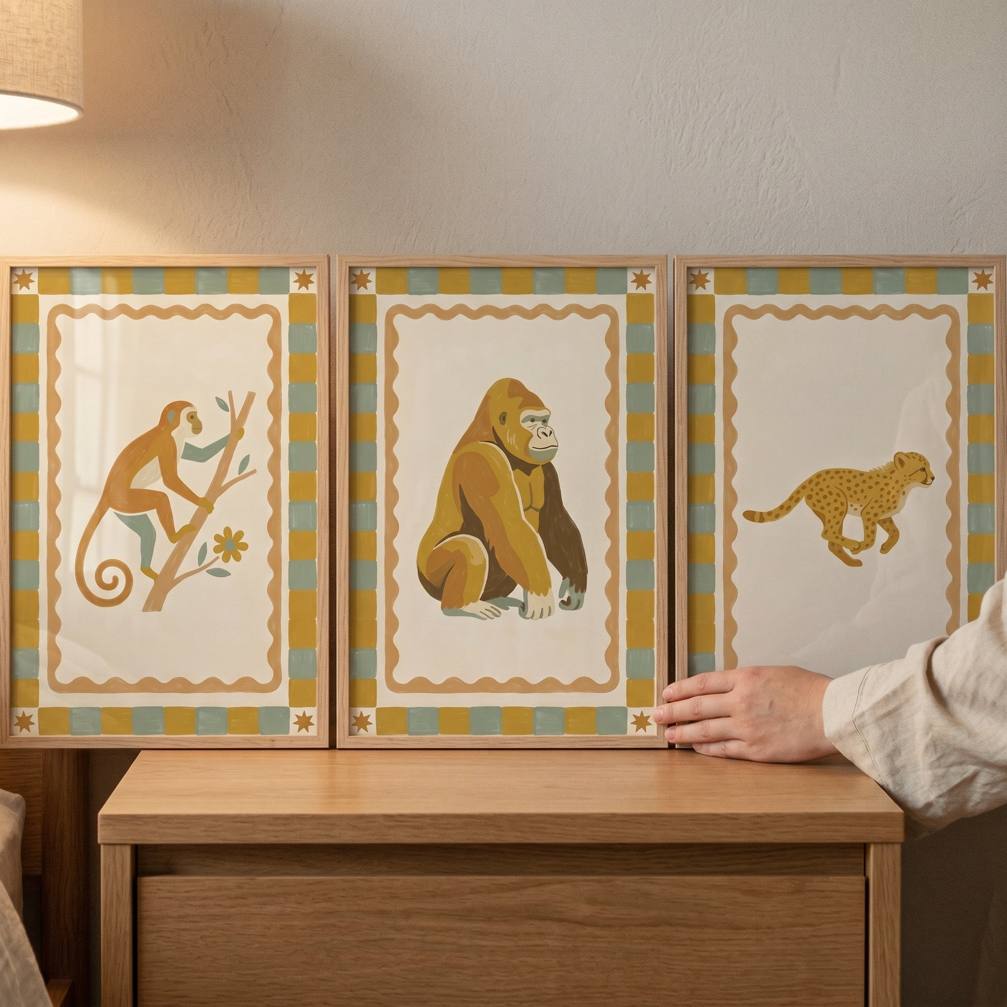 Earthy Star Safari Animal Wall Art Set of 3 - Wild Jungle Trio