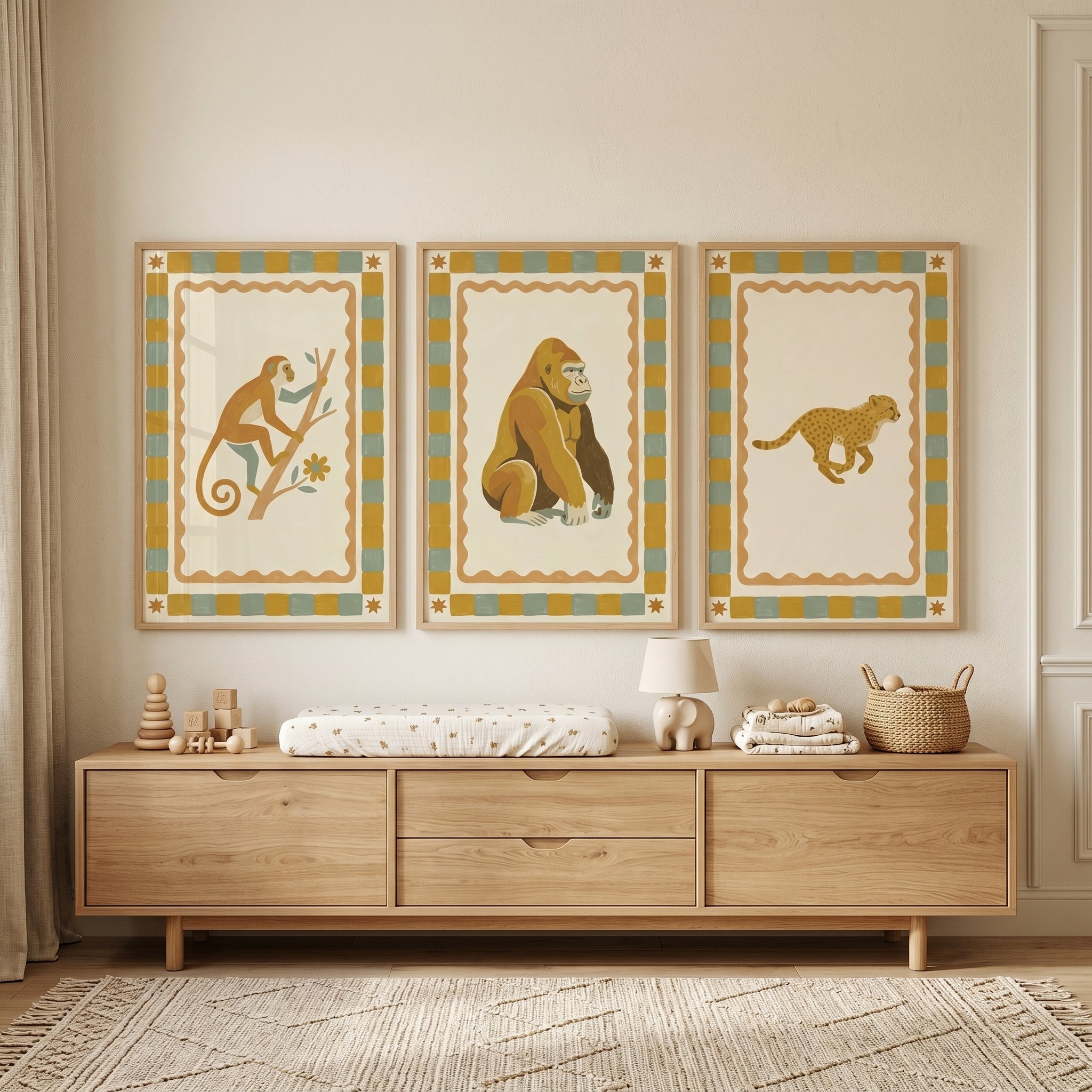 Earthy Star Safari Animal Wall Art Set of 3 - Wild Jungle Trio