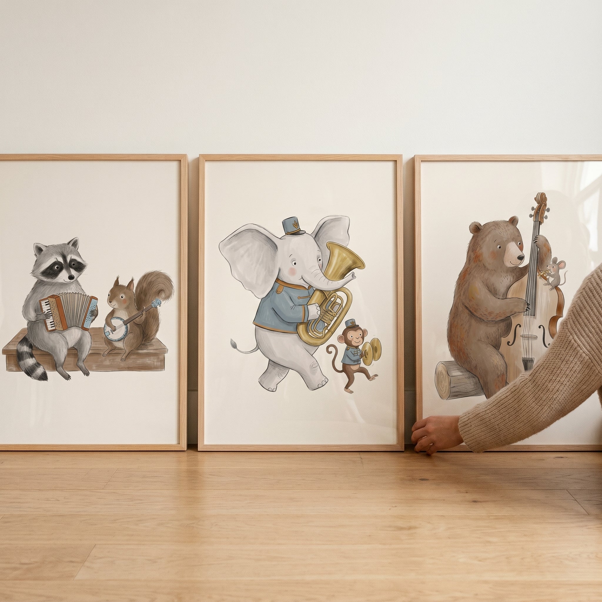Earthy Storybook Musical Animal Wall Art Set Of 3 - Woodland Rhythm Trio