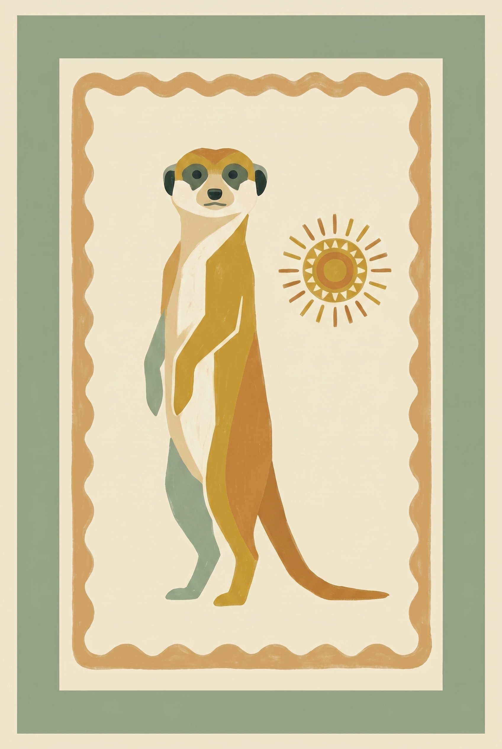 Earthy Sun Folk Meerkat Wall Art - Sunlit Desert Sentinel