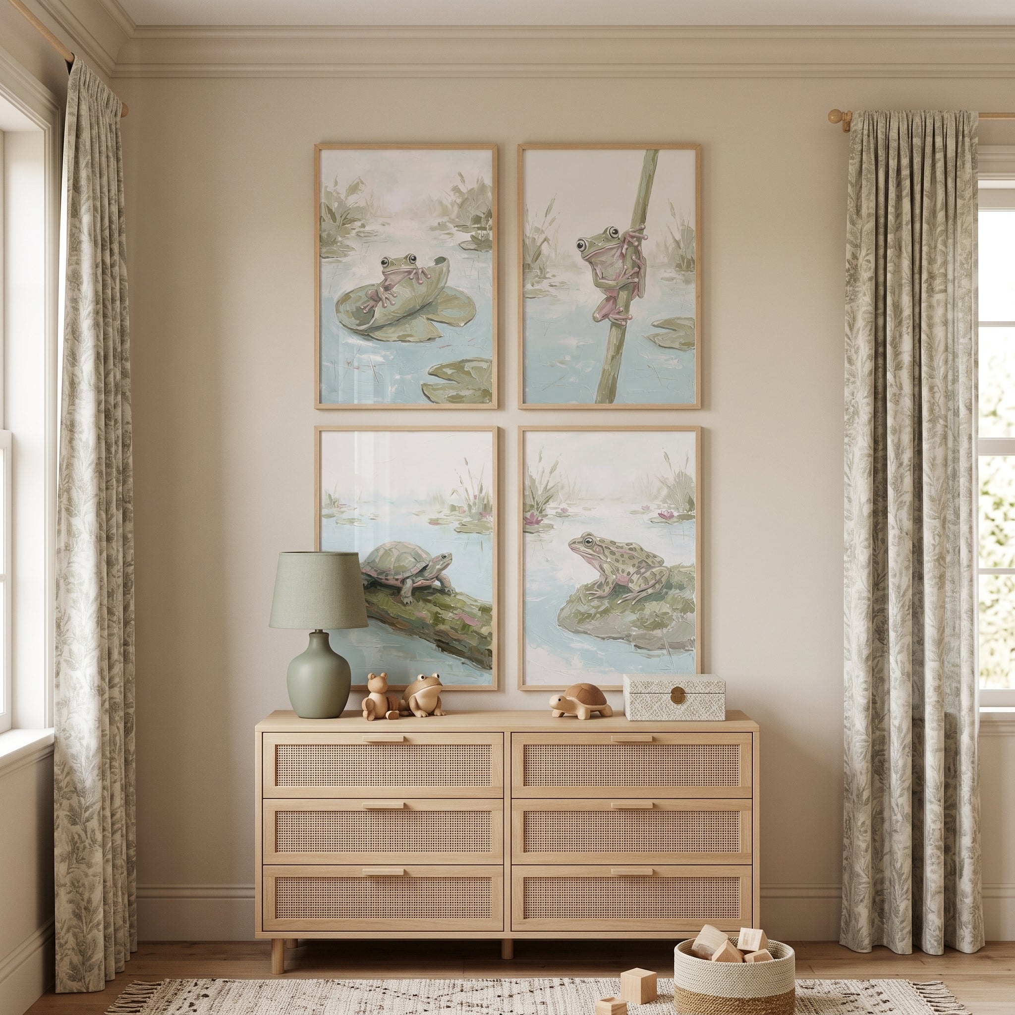 Earthy Textured Style Pond Animals Wall Art Set of 4 - Pond Side Wonders