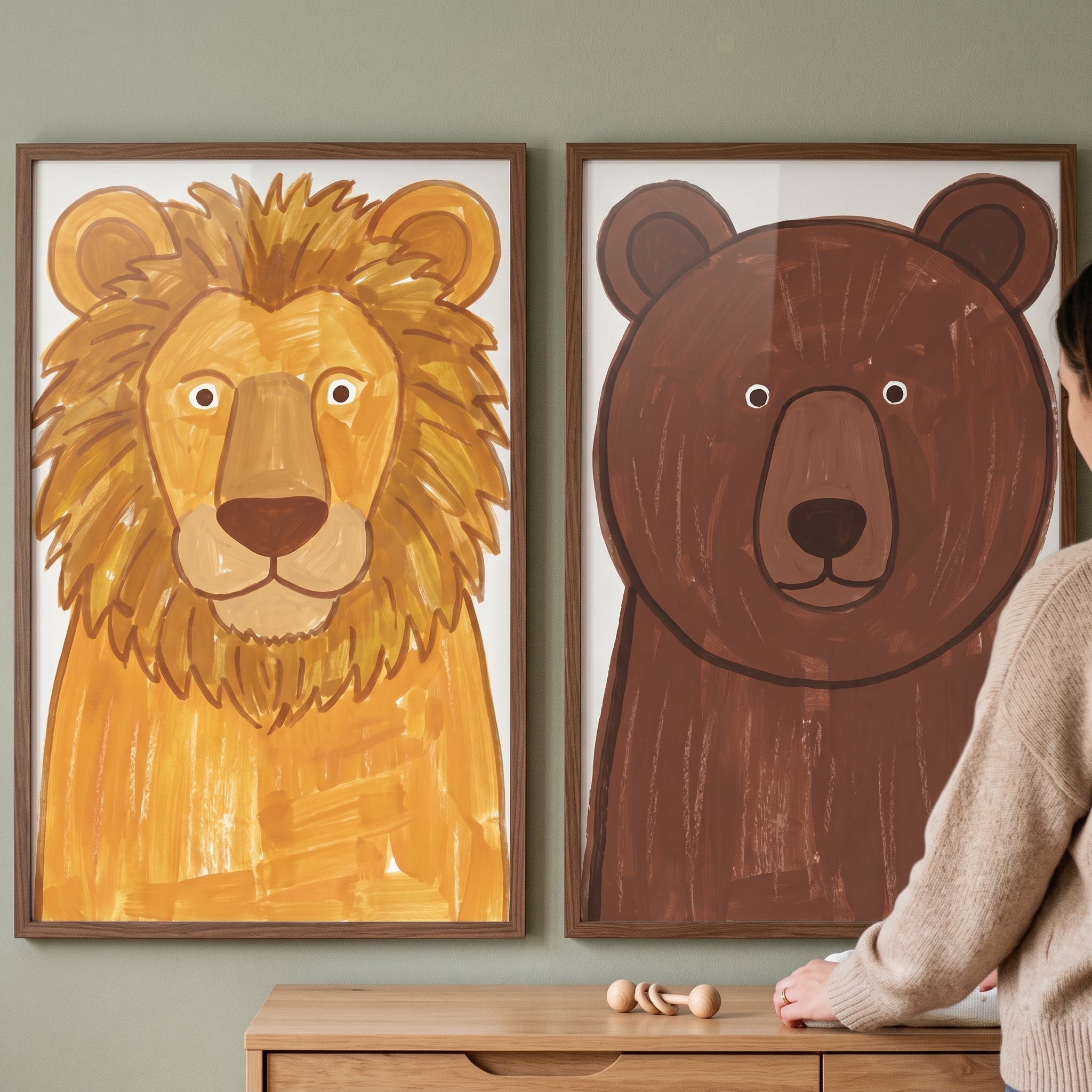 Earthy Textured Wild Animal Wall Art Set of 2 - Friendly Wild Faces