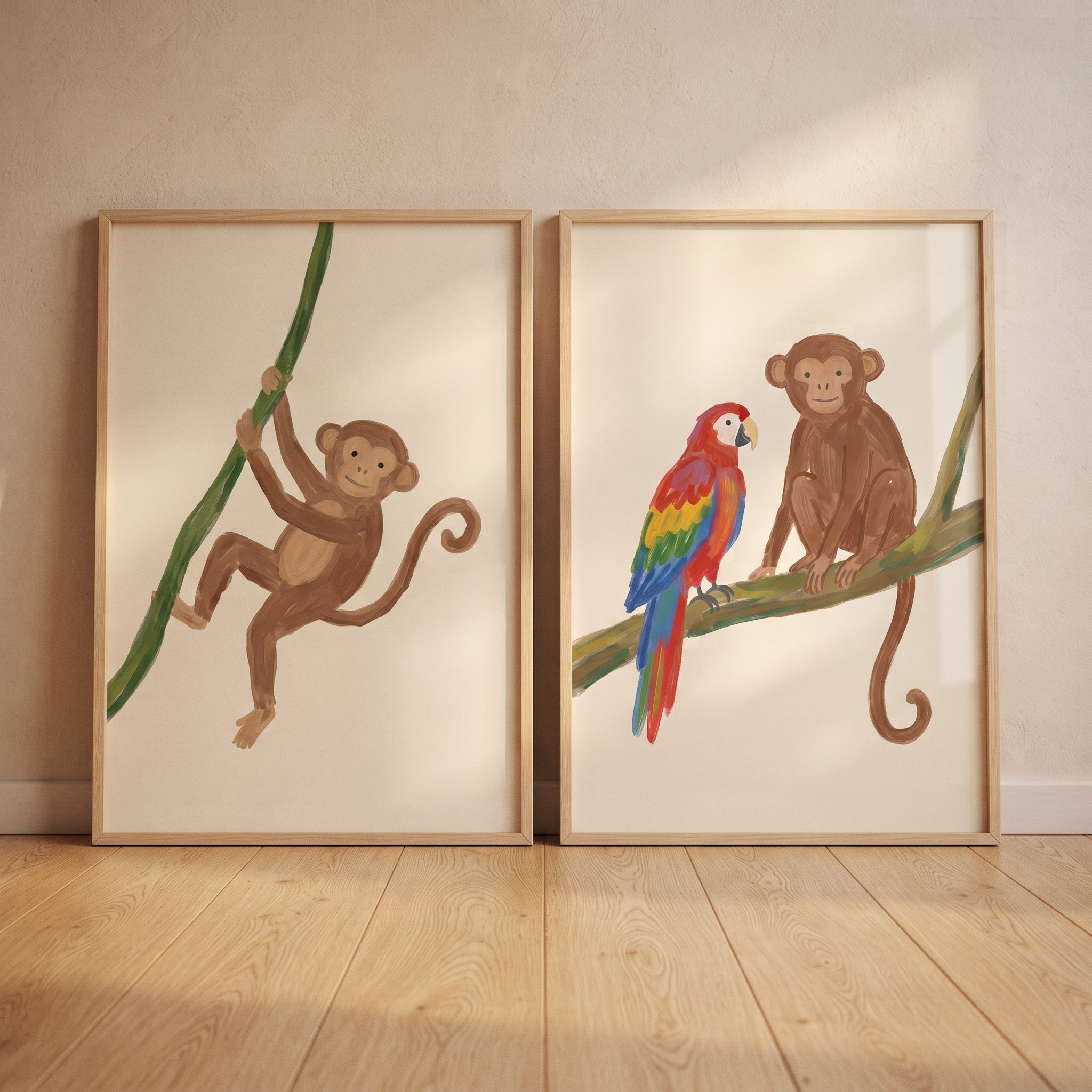 Earthy Tone Animals Wall Art Set of 2 - Tropical Branch Buddies