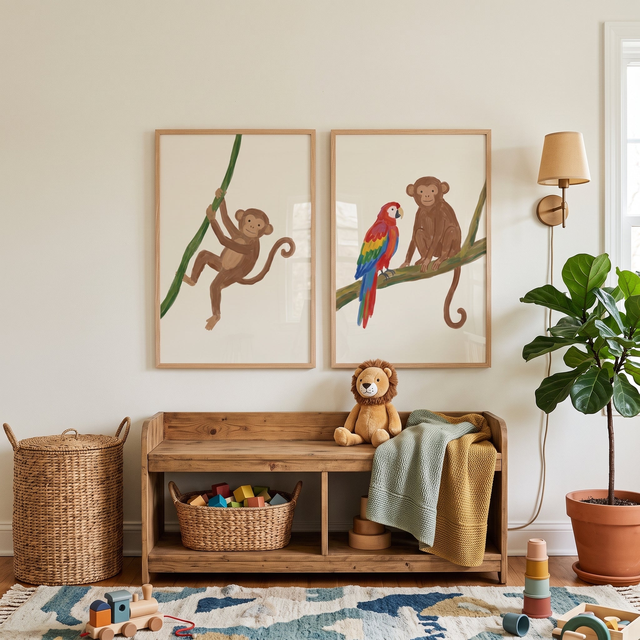 Earthy Tone Animals Wall Art Set of 2 - Tropical Branch Buddies