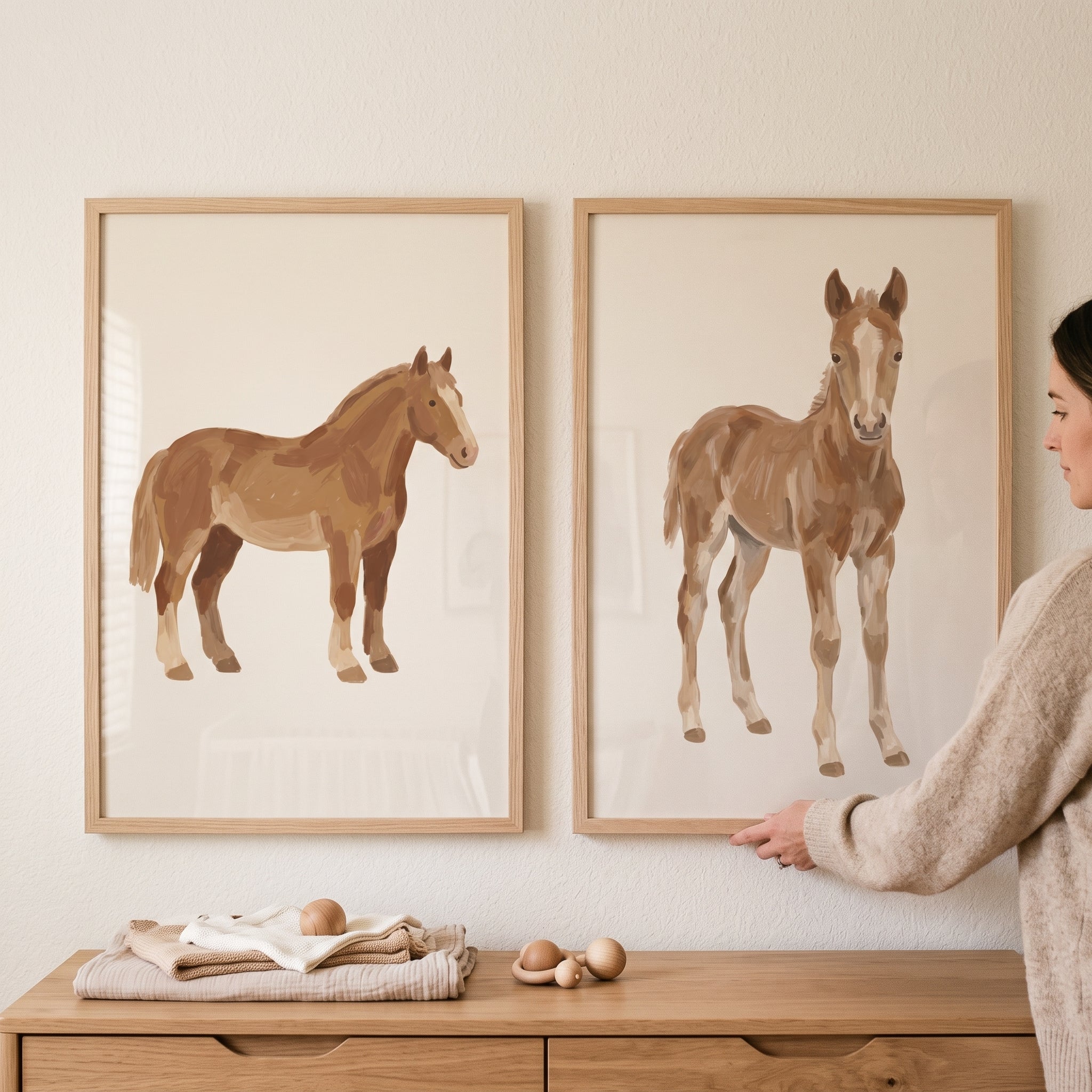 Earthy Tone Brown Horse Wall Art Set of 2 - Rustic Equine Duo