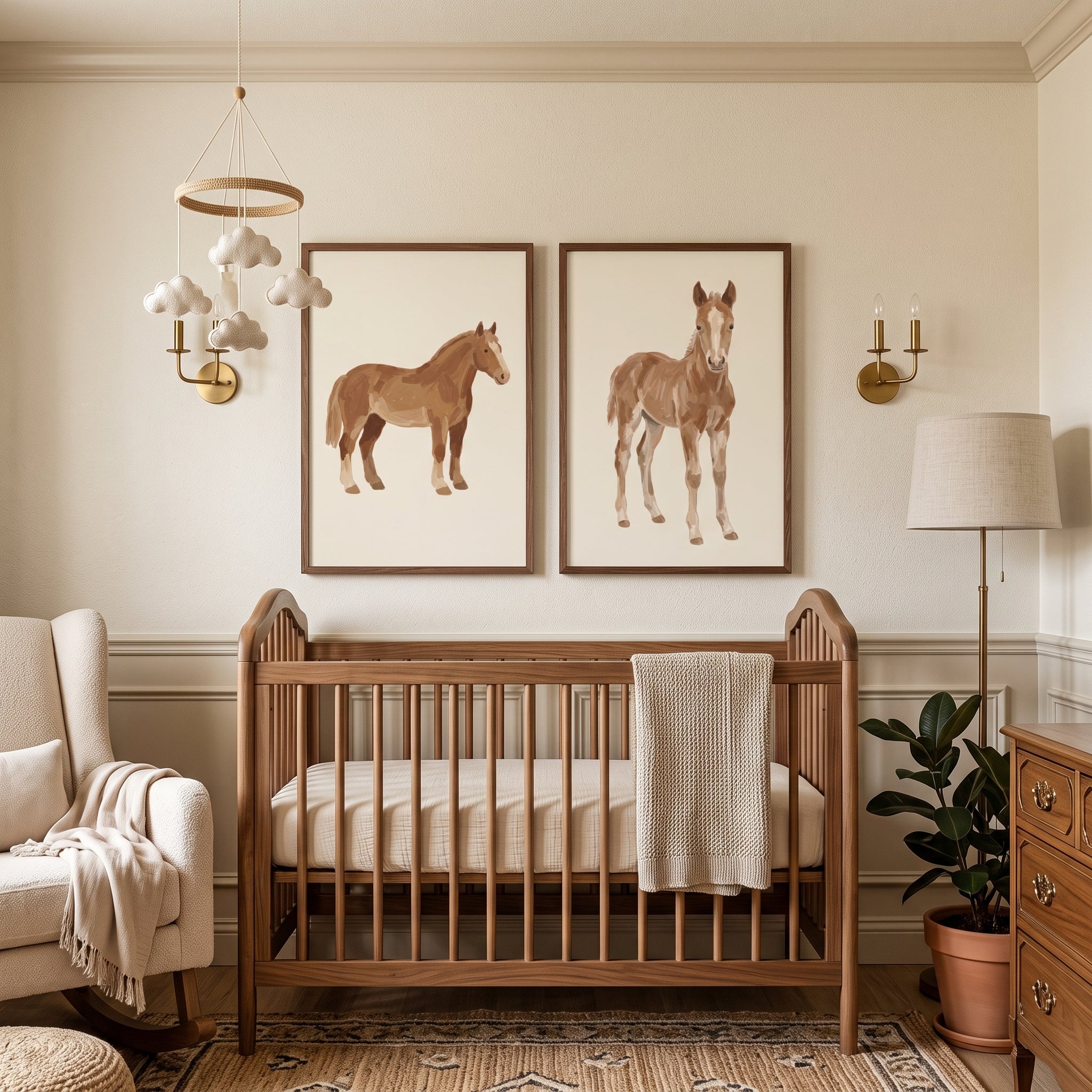 Earthy Tone Brown Horse Wall Art Set of 2 - Rustic Equine Duo