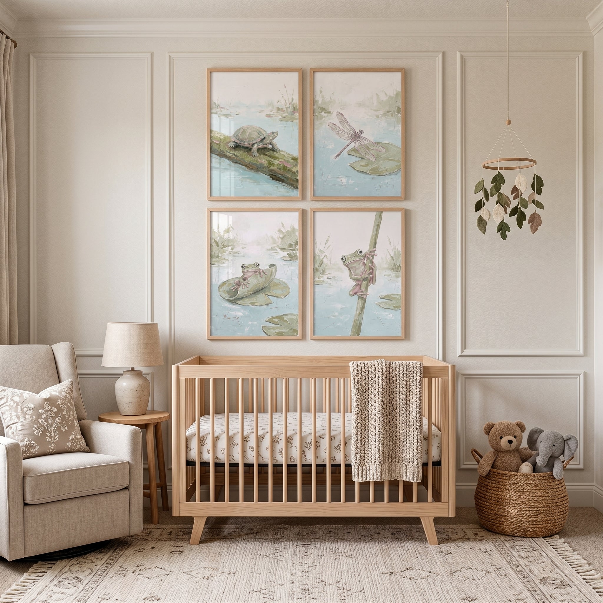 Earthy Tone Pond Animals Wall Art Set Of 4 - Serene Pond Scenes