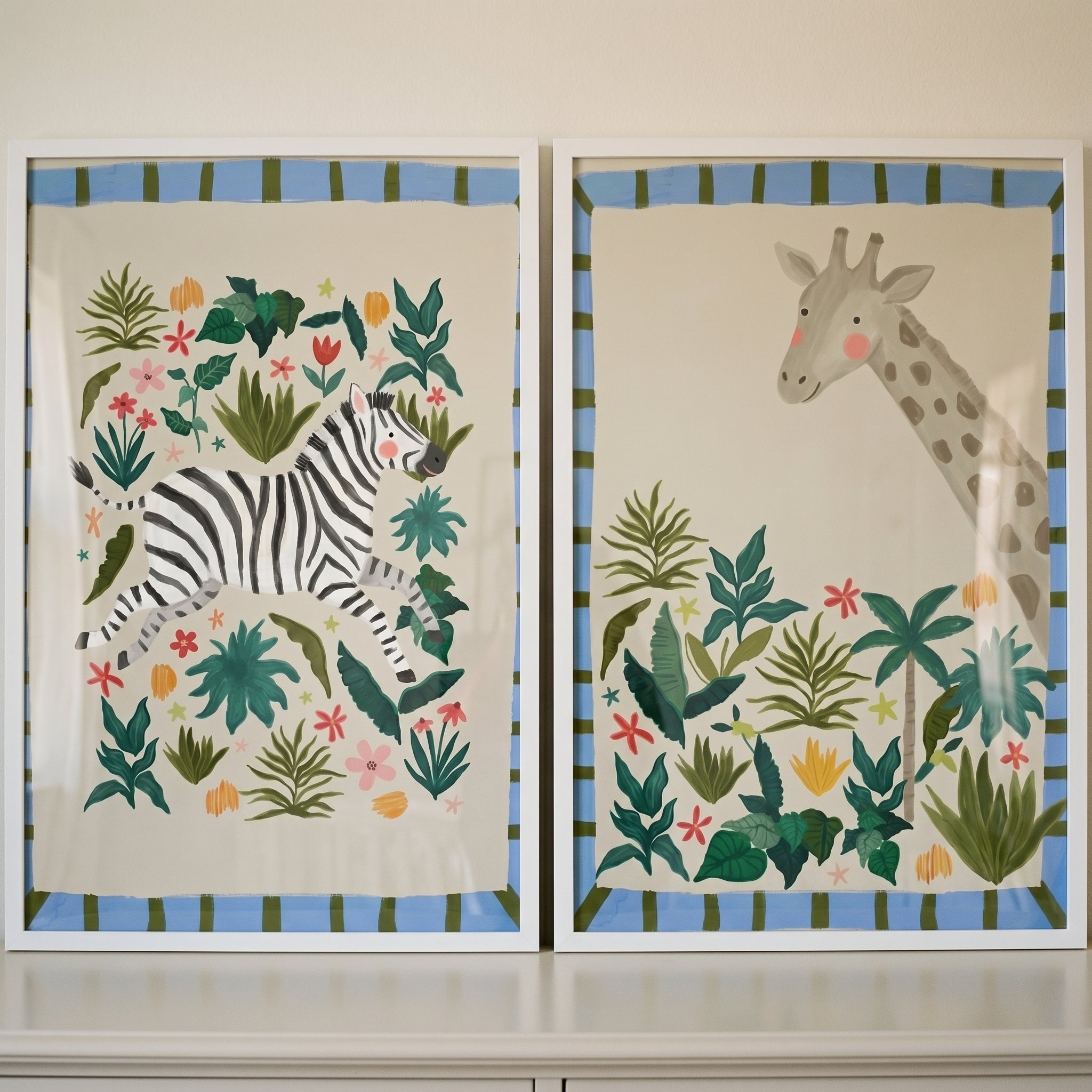 Earthy Tone Safari Animal Wall Art Set of 2 - Wild Savanna Dreams