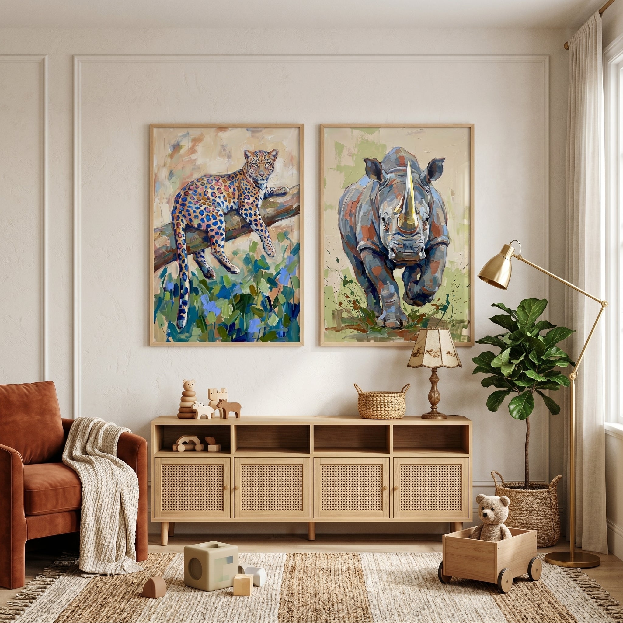 Earthy Tone Safari Animal Wall Art Set of 2 - Wild Savanna Spirits