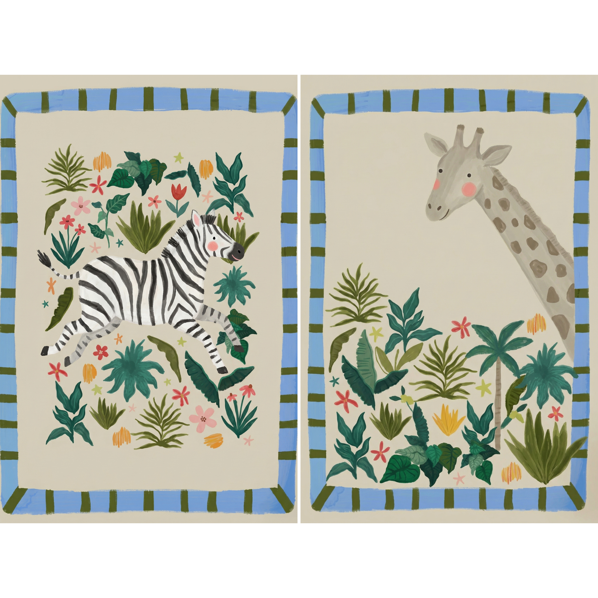 Earthy Tone Safari Animal Wall Art Set of 2 - Wild Savanna Dreams