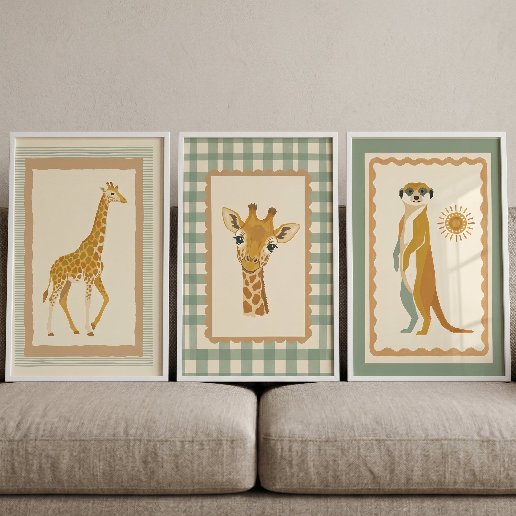 Earthy Tone Savanna Animal Wall Art Set of 3 - Savannah Nursery Trio