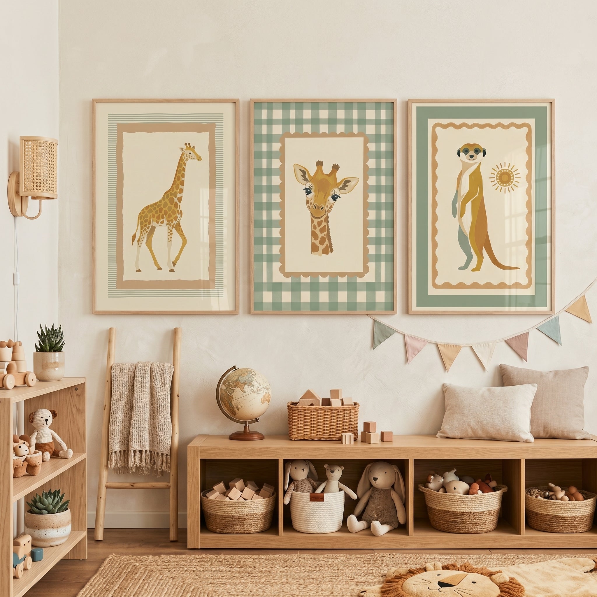 Earthy Tone Savanna Animal Wall Art Set of 3 - Savannah Nursery Trio