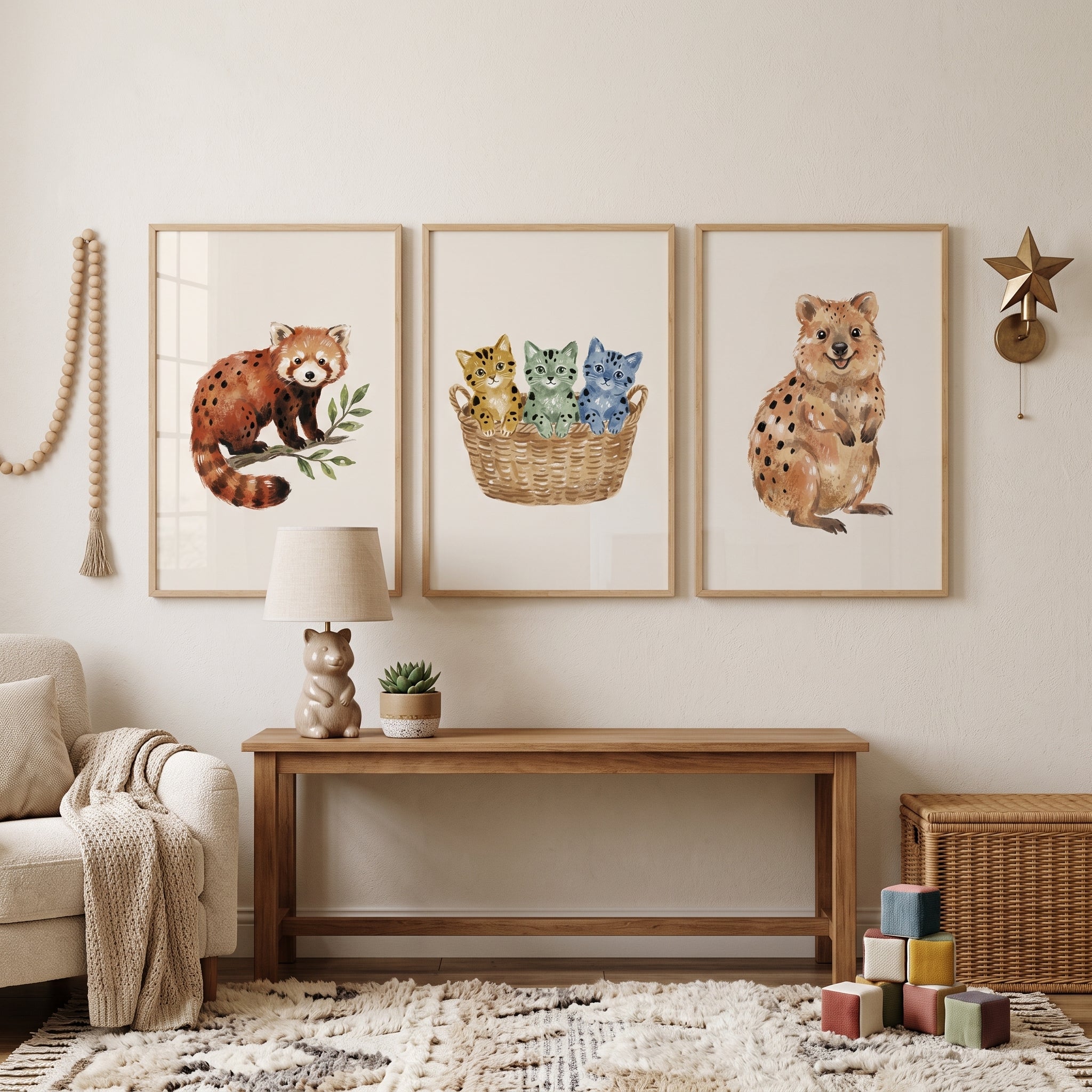 Earthy Tone Spotted Animal Wall Art Set of 3 - Whimsical Little Critters