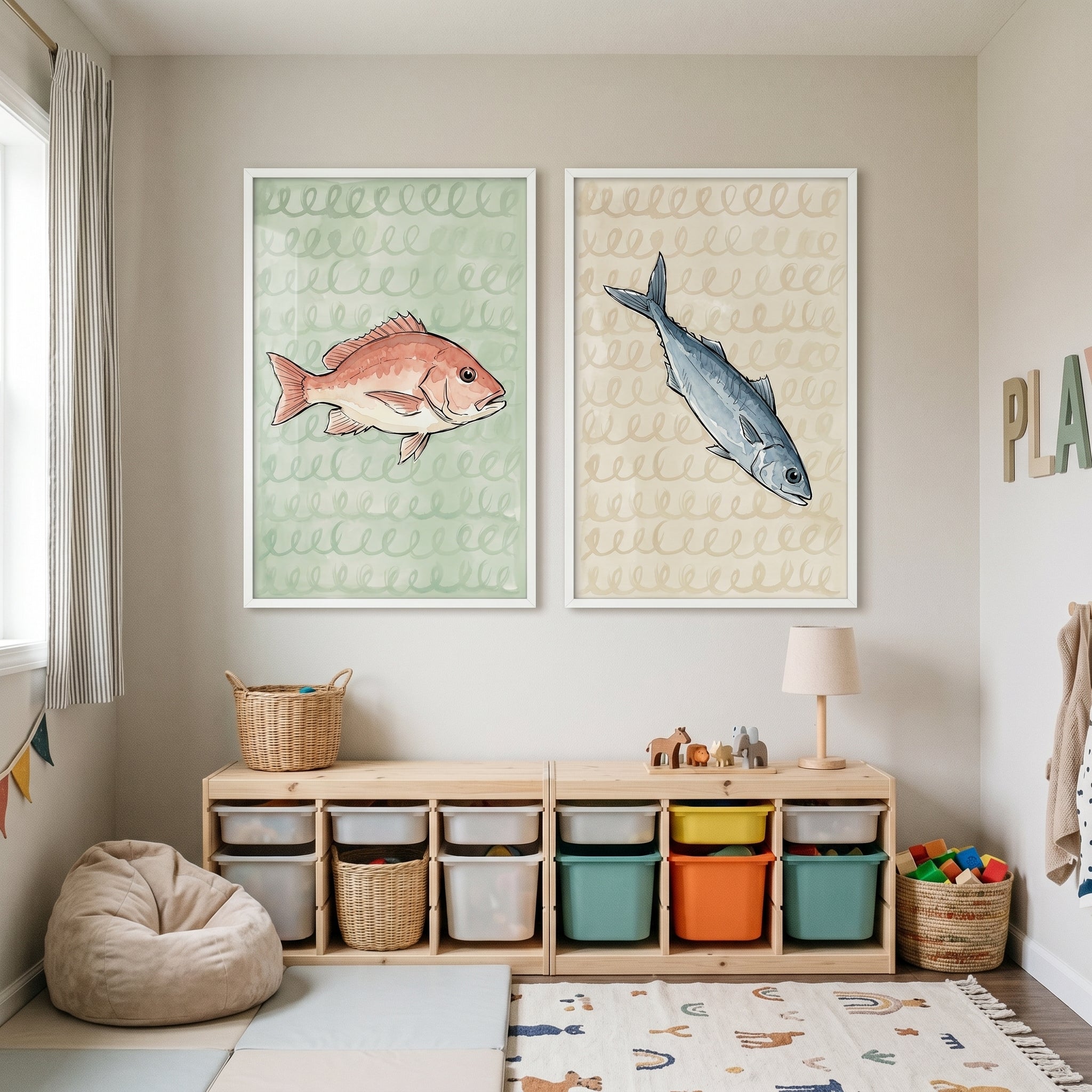 Earthy Tone Watercolor Fish Wall Art Set of 2 - Coastal Fin Art