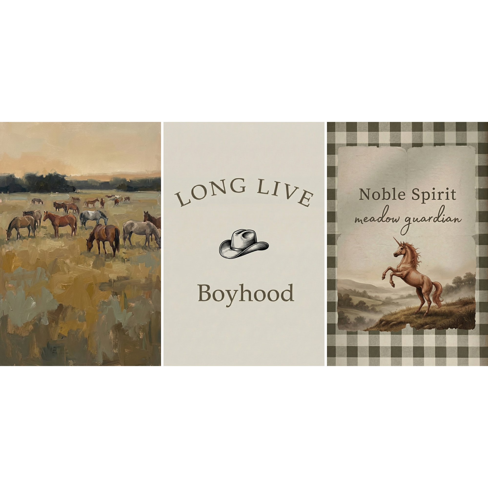 Earthy Tone Western Horse Wall Art Set of 3 - Western Spirit Trio