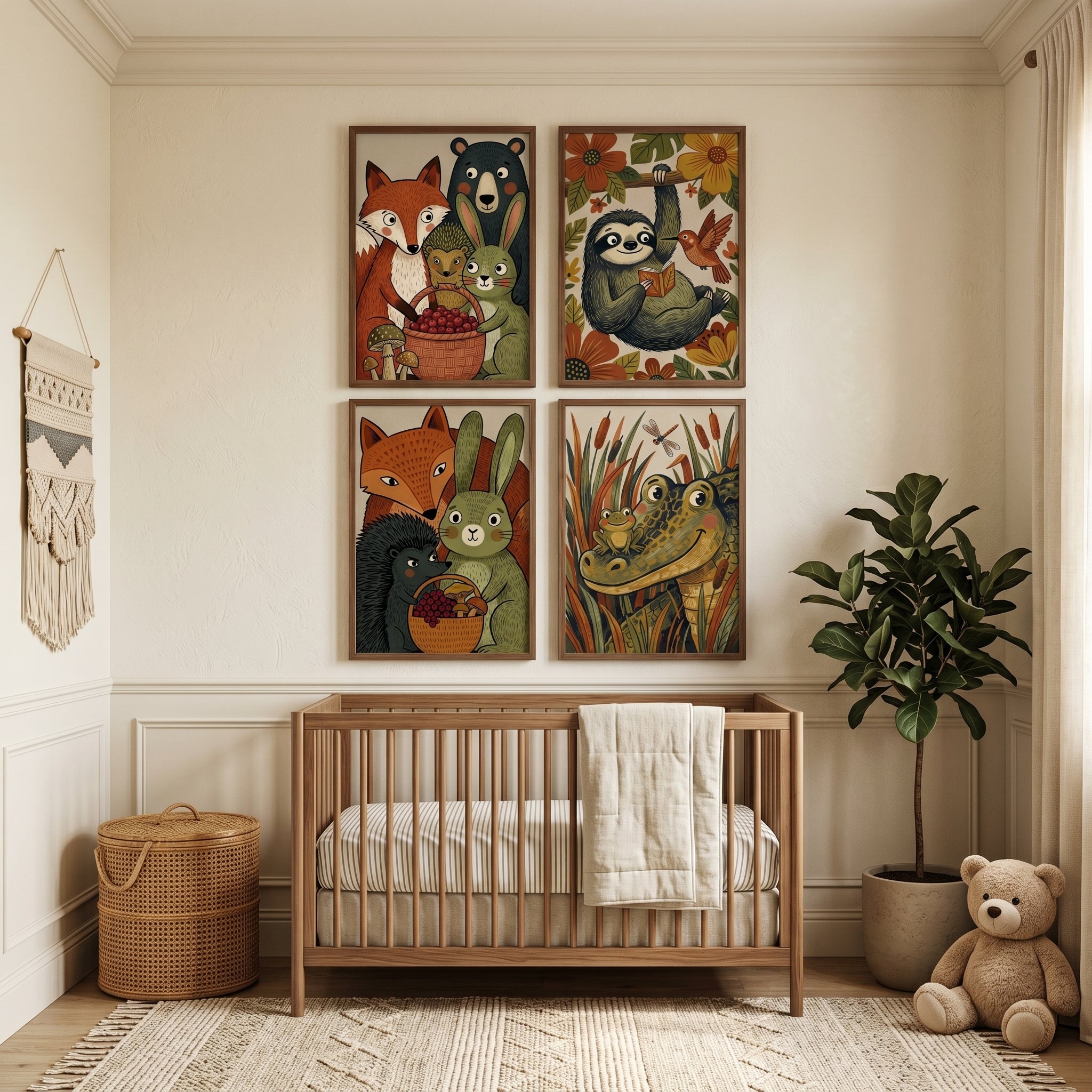 Earthy Tone Woodland Animal Wall Art Set of 4 - Woodland Animal Tales