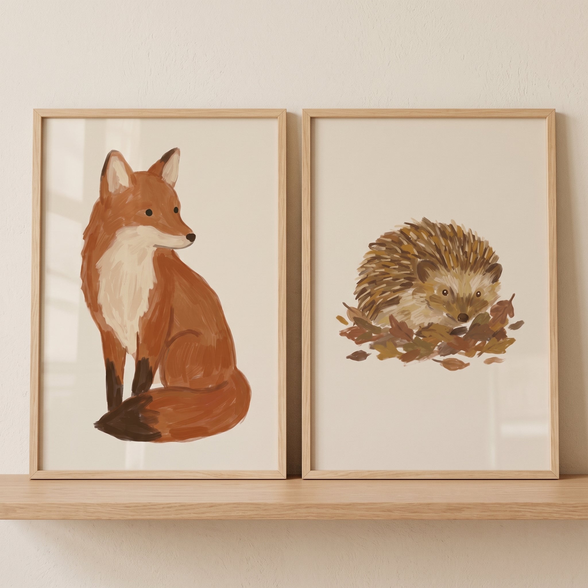 Earthy Tone Woodland Animals Wall Art Set of 2 - Autumn Forest Friends