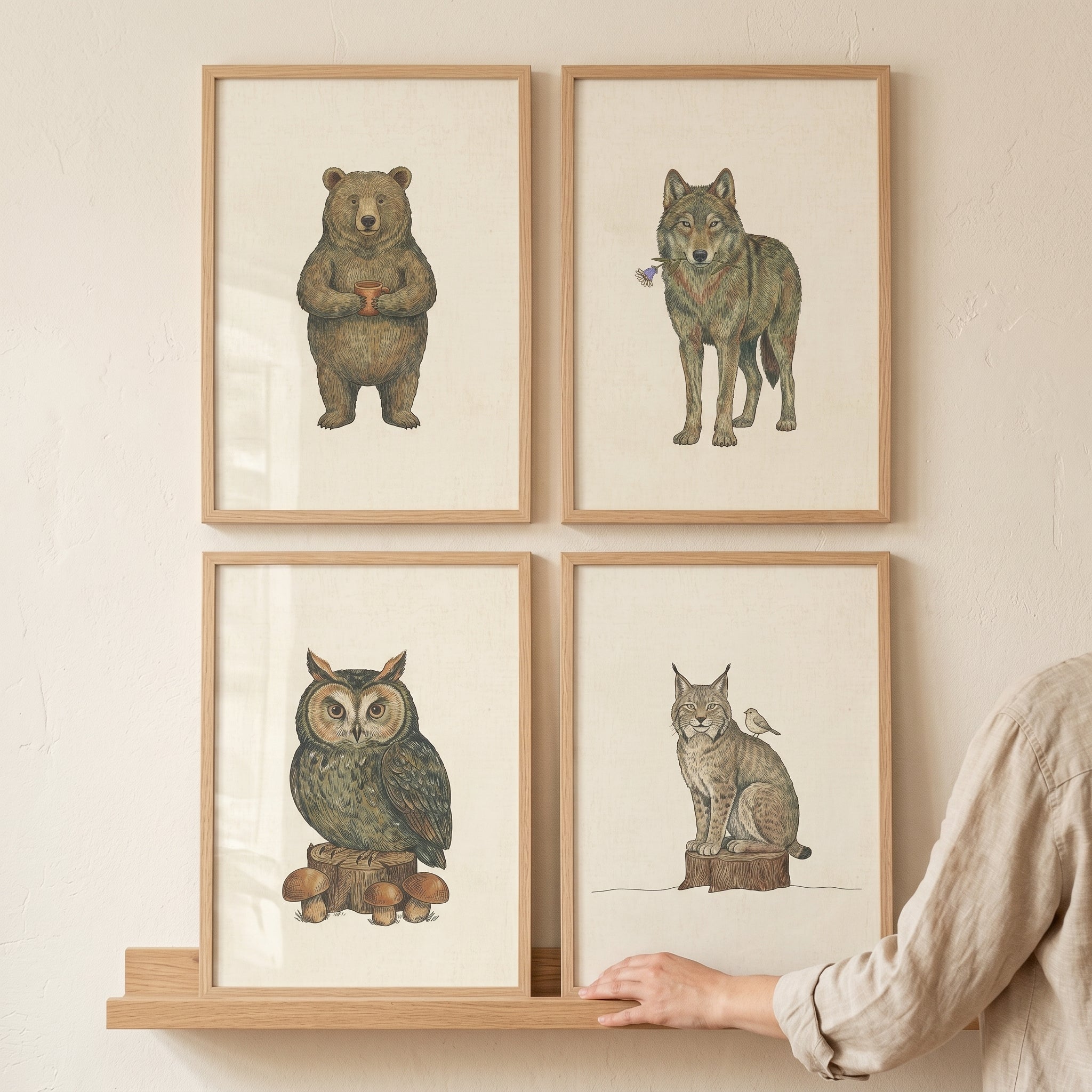 Earthy Tone Woodland Animals Wall Art Set of 4 - Gentle Woodland Friends