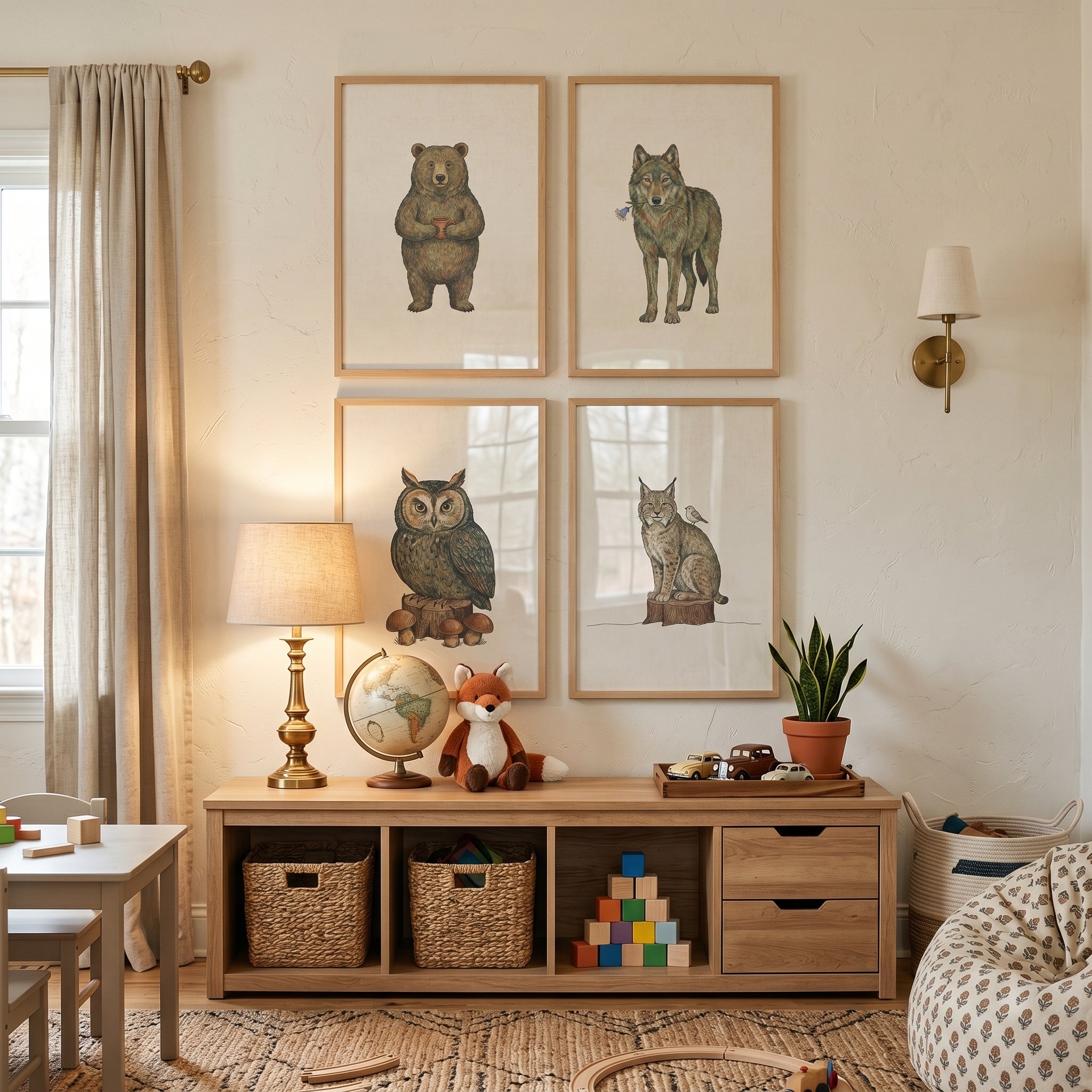 Earthy Tone Woodland Animals Wall Art Set of 4 - Gentle Woodland Friends