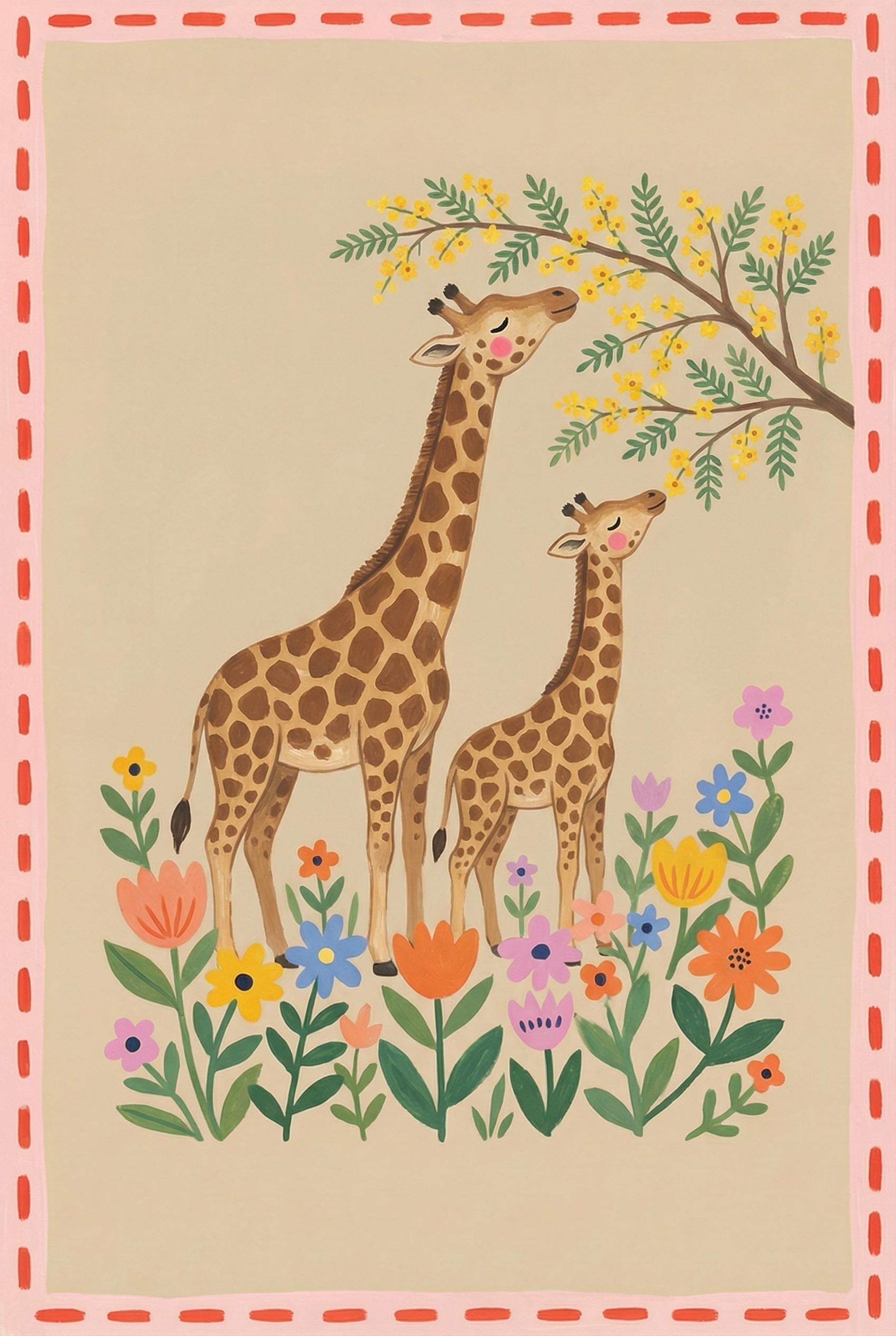 Earthy Tones Garden Mother Giraffe Artwork - Golden Blossom Giraffes